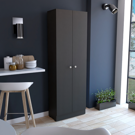 TREATLIFE HOME Multistorage Cabinet 71" High with Two Doors, Five Spacious Internal Shelves, Black Finish for Versatile Storage Needs