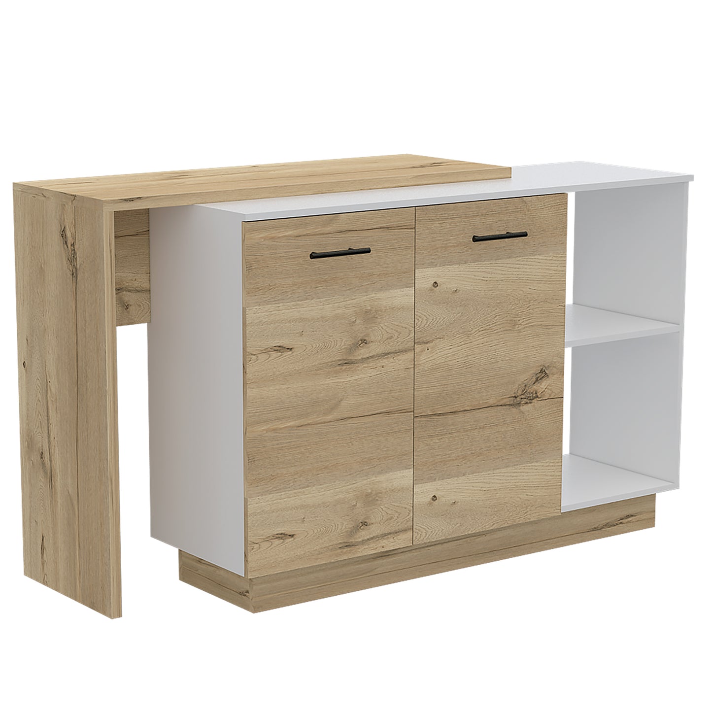 Modern sideboard with rustic oak veneer drawers and a white carcass