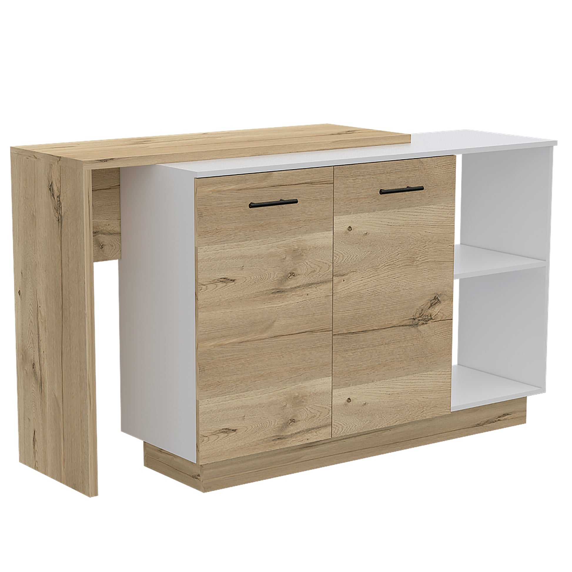 Modern sideboard with rustic oak veneer drawers and a white carcass