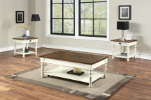 TREATLIFE HOME 3 Piece Table Set with Intricately Turned Legs and Bottom Shelf, Two-Tone Ivory and Mocha Finish, Living Room Furniture, White
