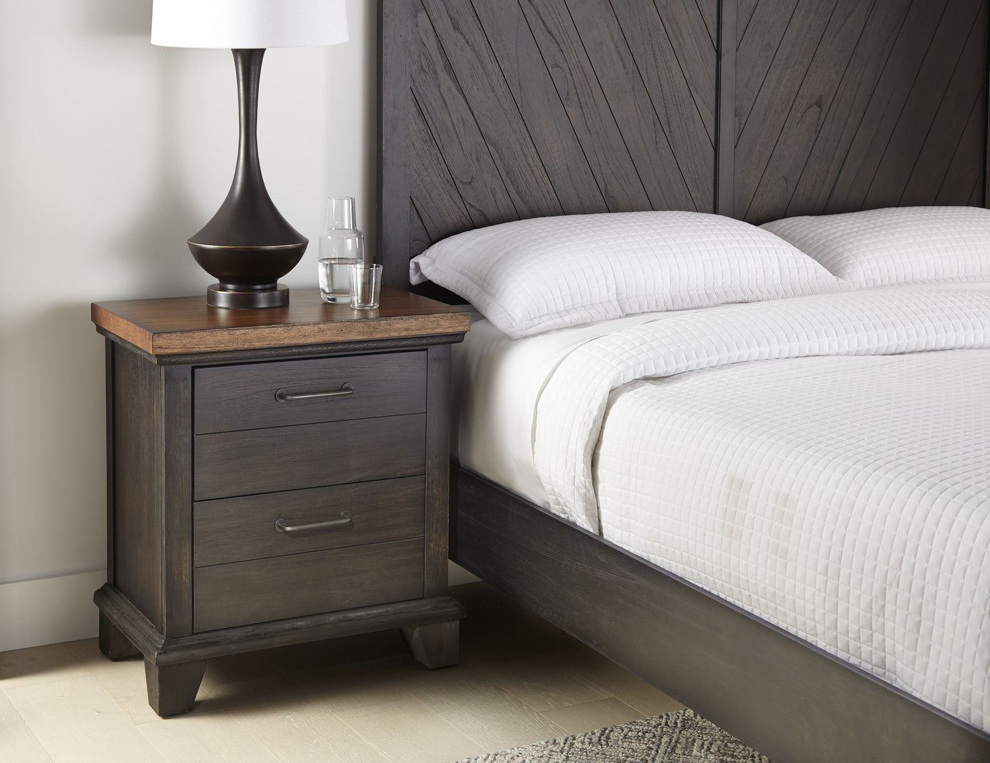 TREATLIFE HOME Rustic Two Drawer Nightstand with Planked-Effect Drawer Fronts, Farmhouse Design, Dark Brown Finish