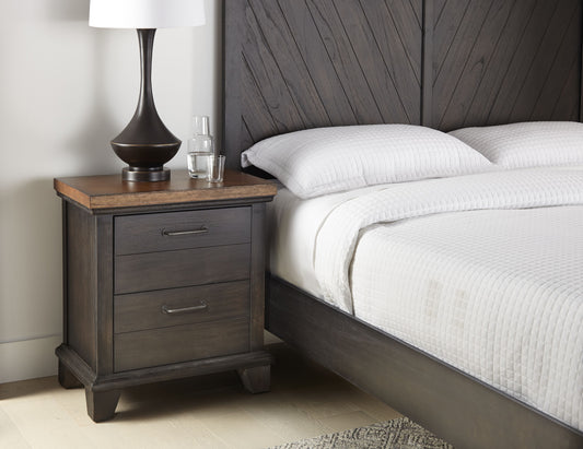 TREATLIFE HOME Rustic Two Drawer Nightstand with Planked-Effect Drawer Fronts, Farmhouse Design, Dark Brown Finish