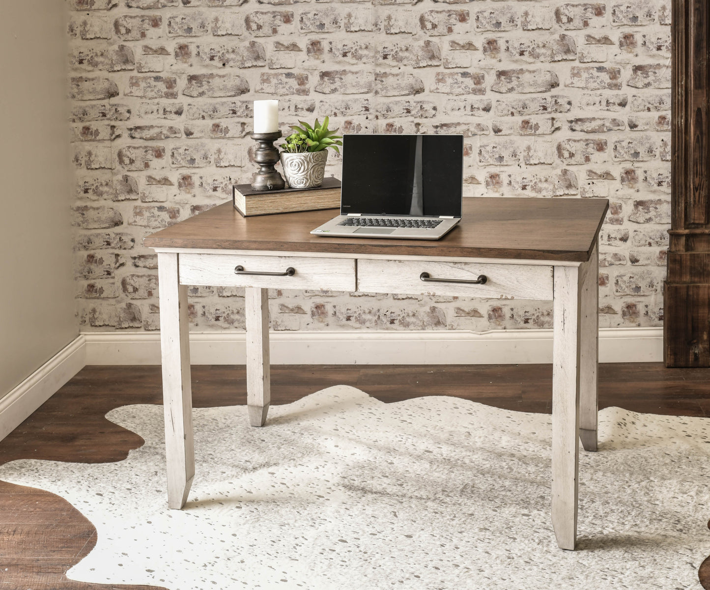 TREATLIFE HOME Multi-Function Table with Heavily Distressed Two-Tone Finish, Rustic Farmhouse Style, White