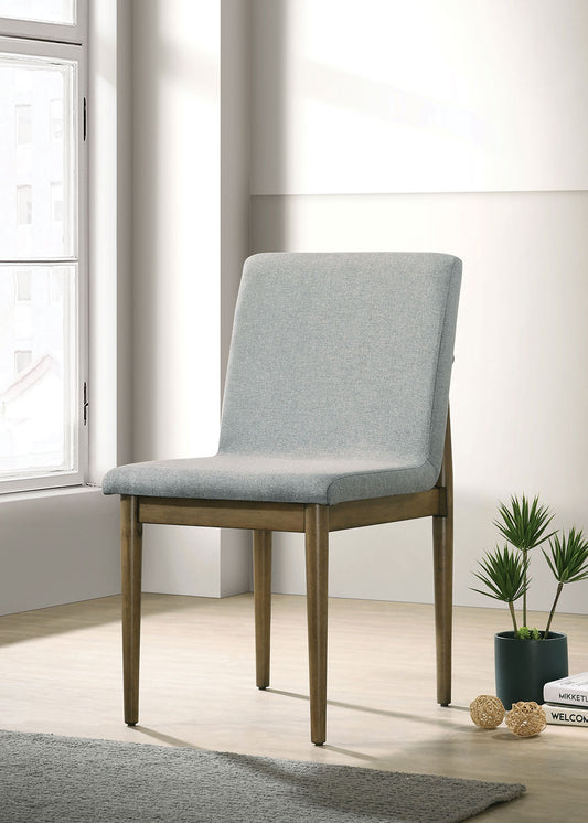 TREATLIFE HOME Set of 2 Dining Room Side Chairs, Upholstered Seats, Natural Tone Frame, Light Gray Fabric, Mid-Century Modern Style
