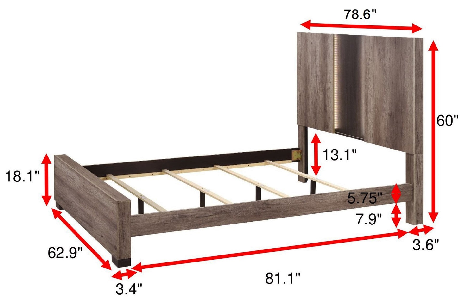 Rustic wood finish twin bed frame with integrated LED headboard