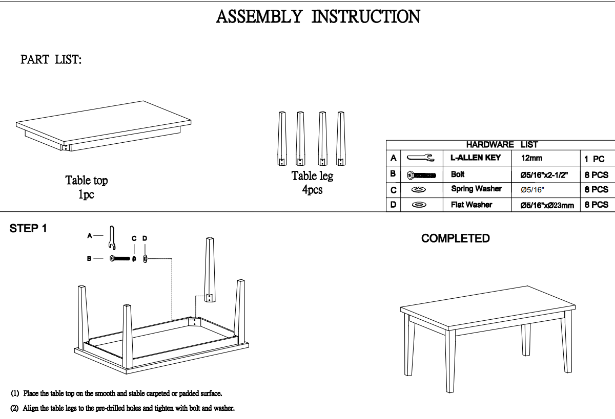 Illustration of a simple rectangular table top white line drawing on white background