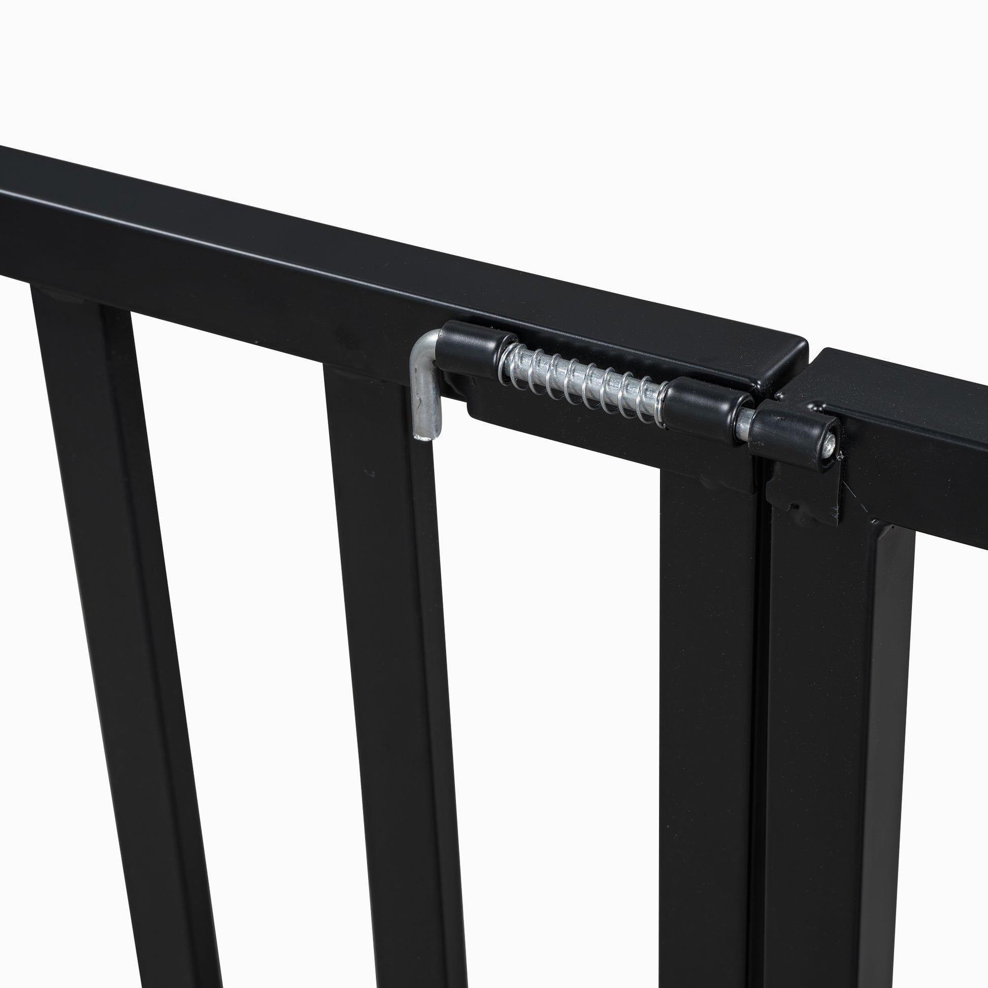 Black metal gate latch with spring detail