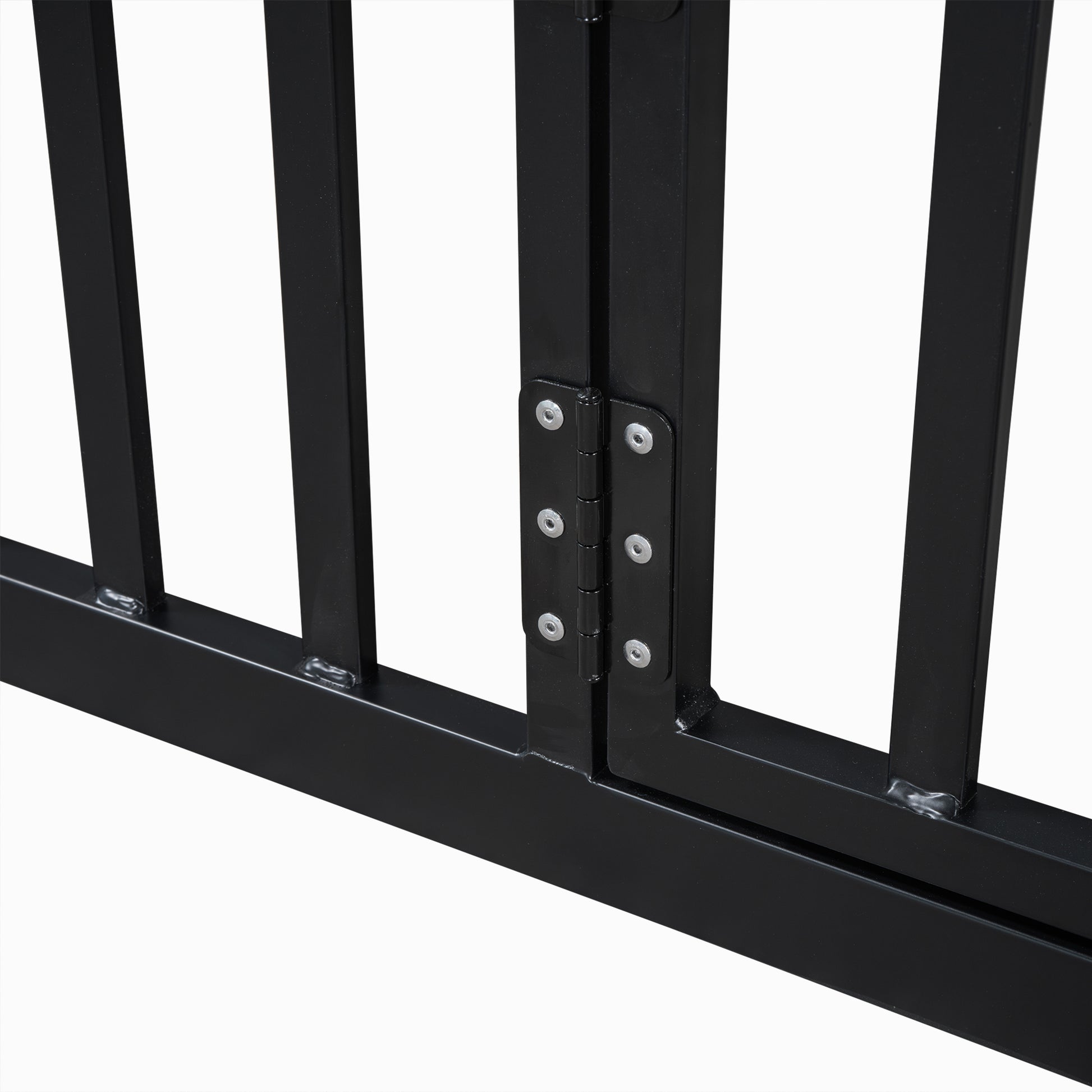 Black metal gate hinge detail