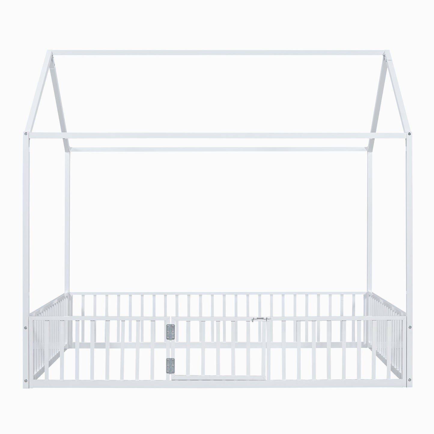 White metal house bed frame with safety rails for toddlers