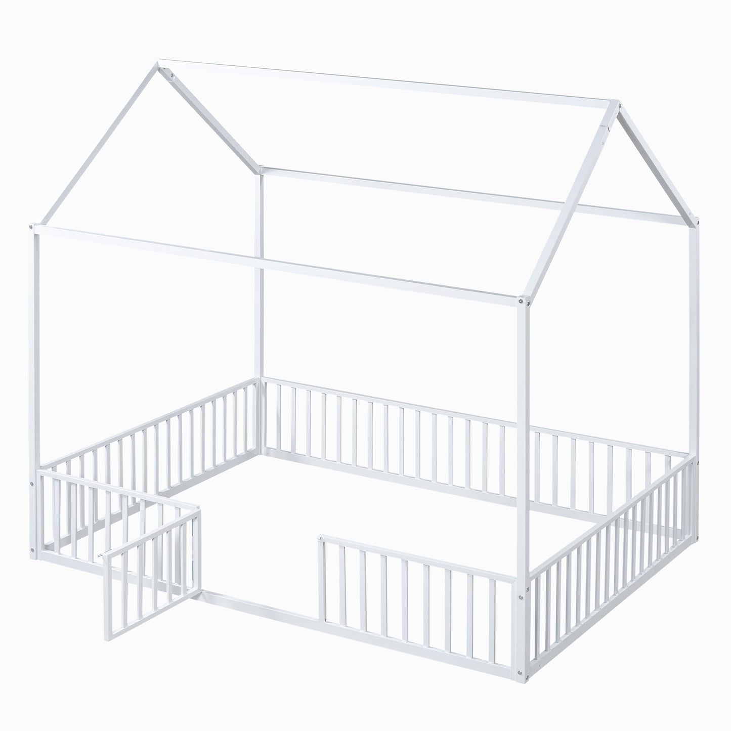 White metal house bed frame with railings