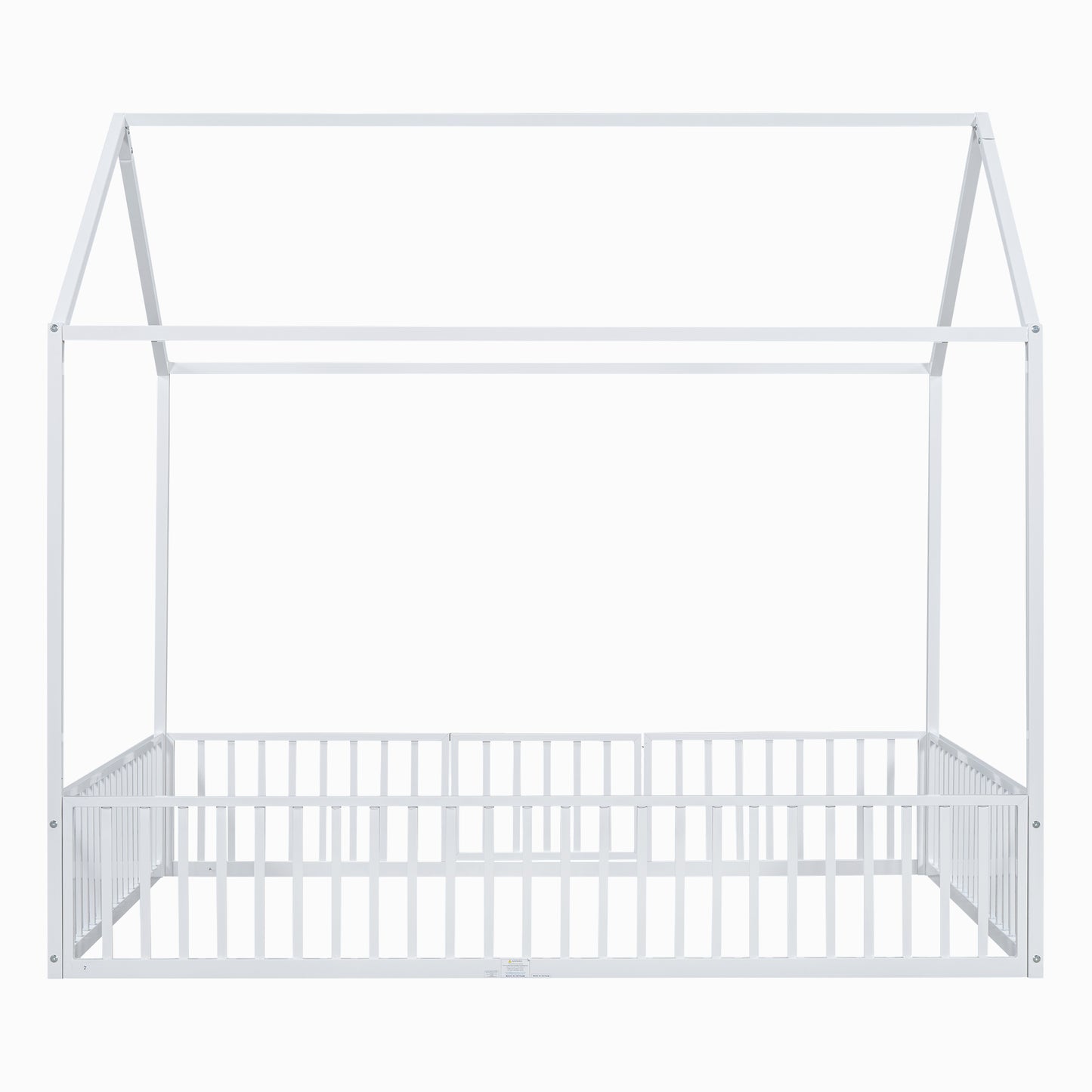 White metal house bed frame with safety rails for toddler bedroom