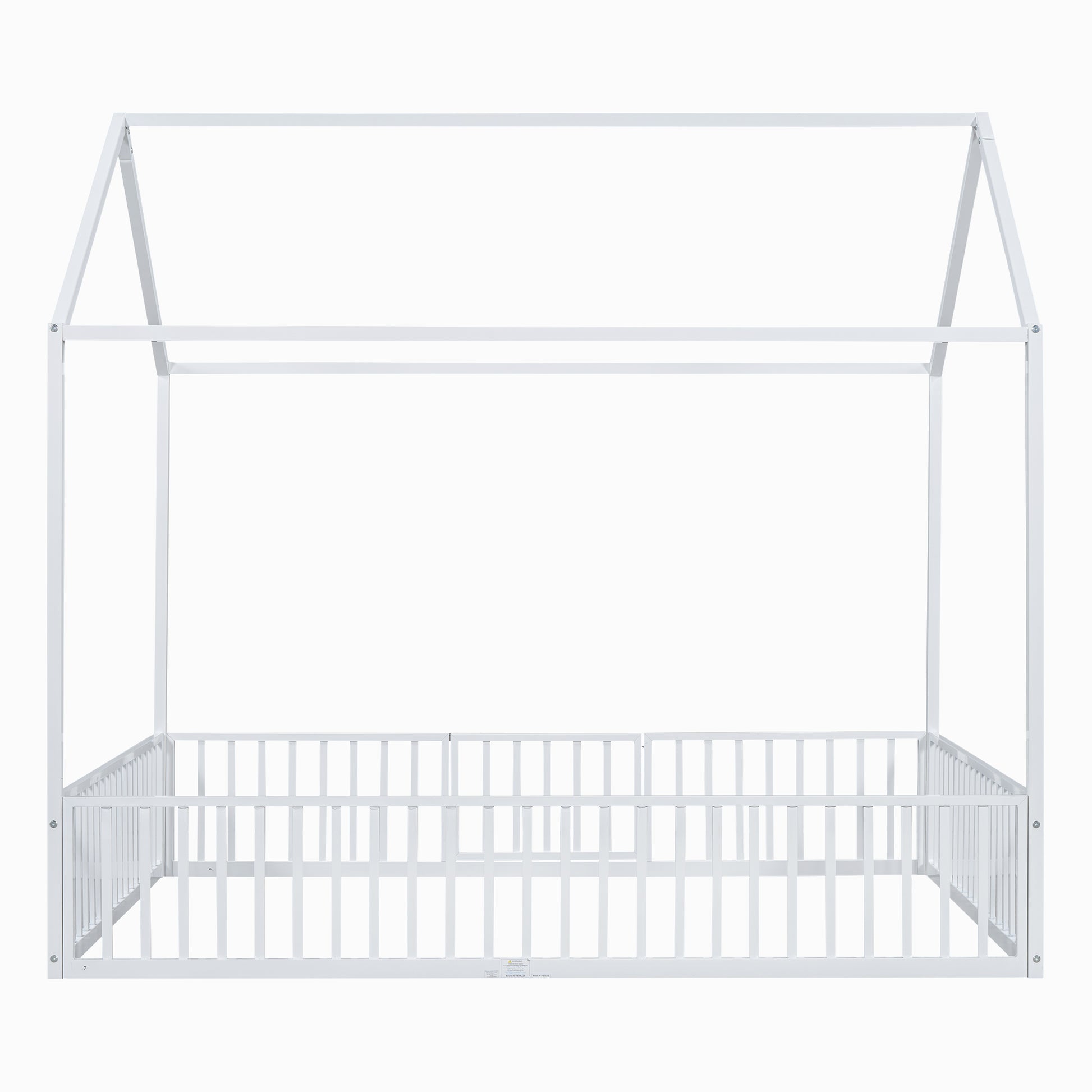 White metal house bed frame with safety rails for toddler bedroom