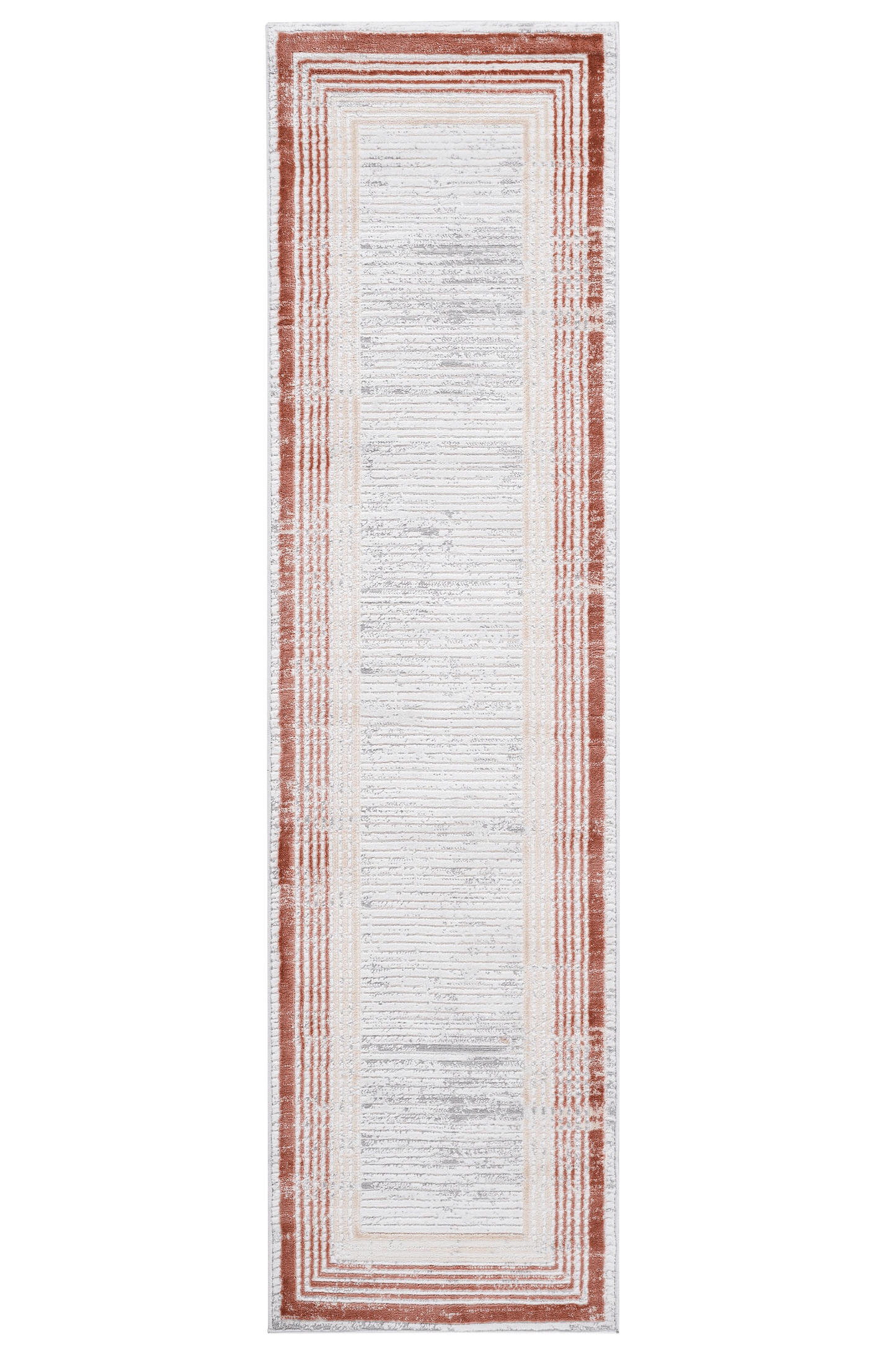 Abstract geometric runner rug with terracotta and cream stripes