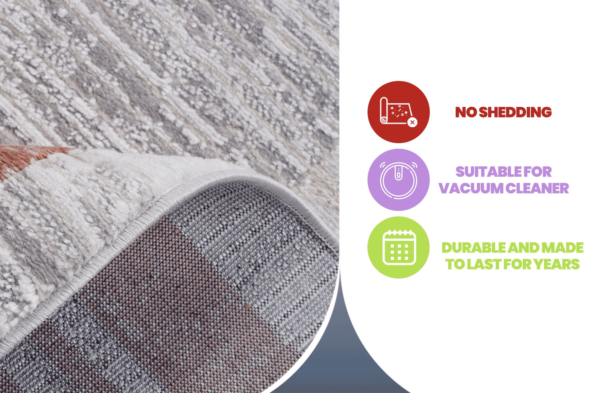 Closeup of a grey and cream abstract striped rug with visible texture ideal for modern homes