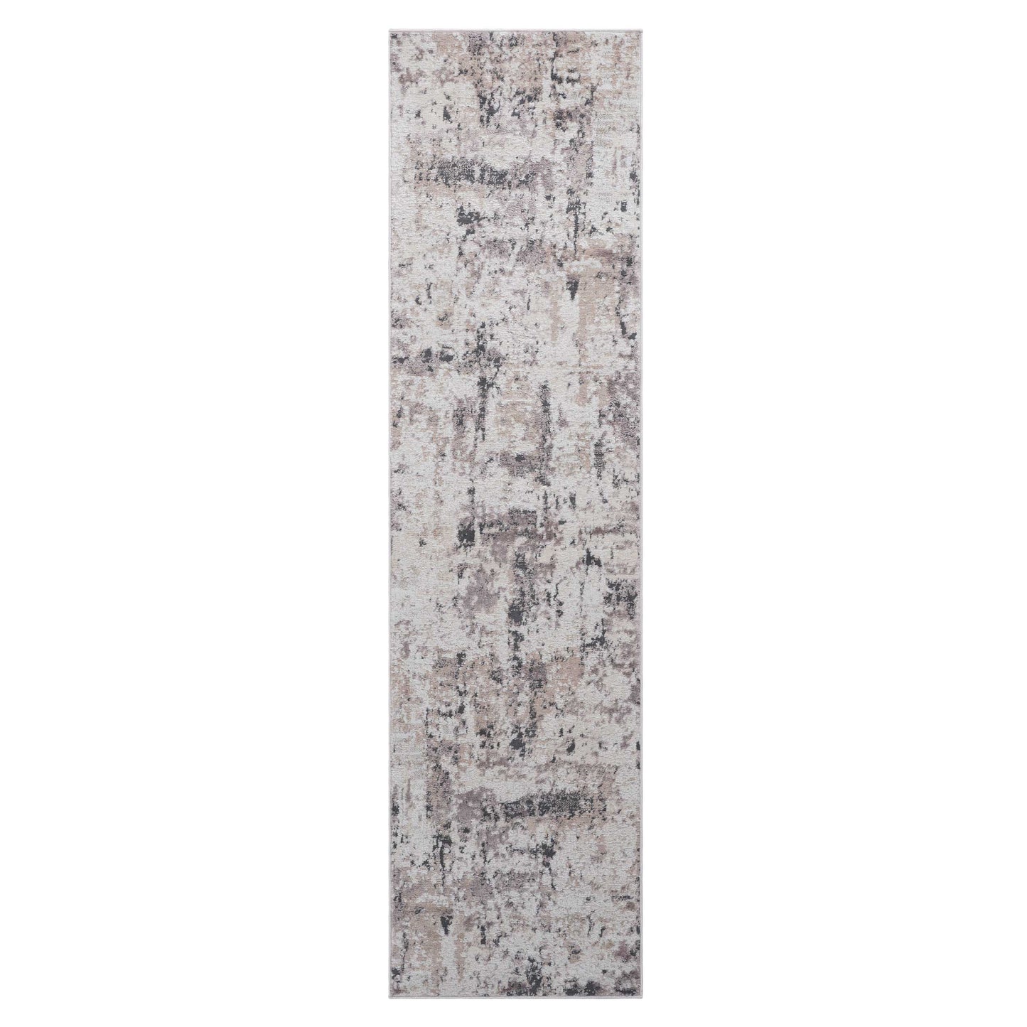 Distressed abstract pattern runner rug in beige gray and black adds modern style to hallways