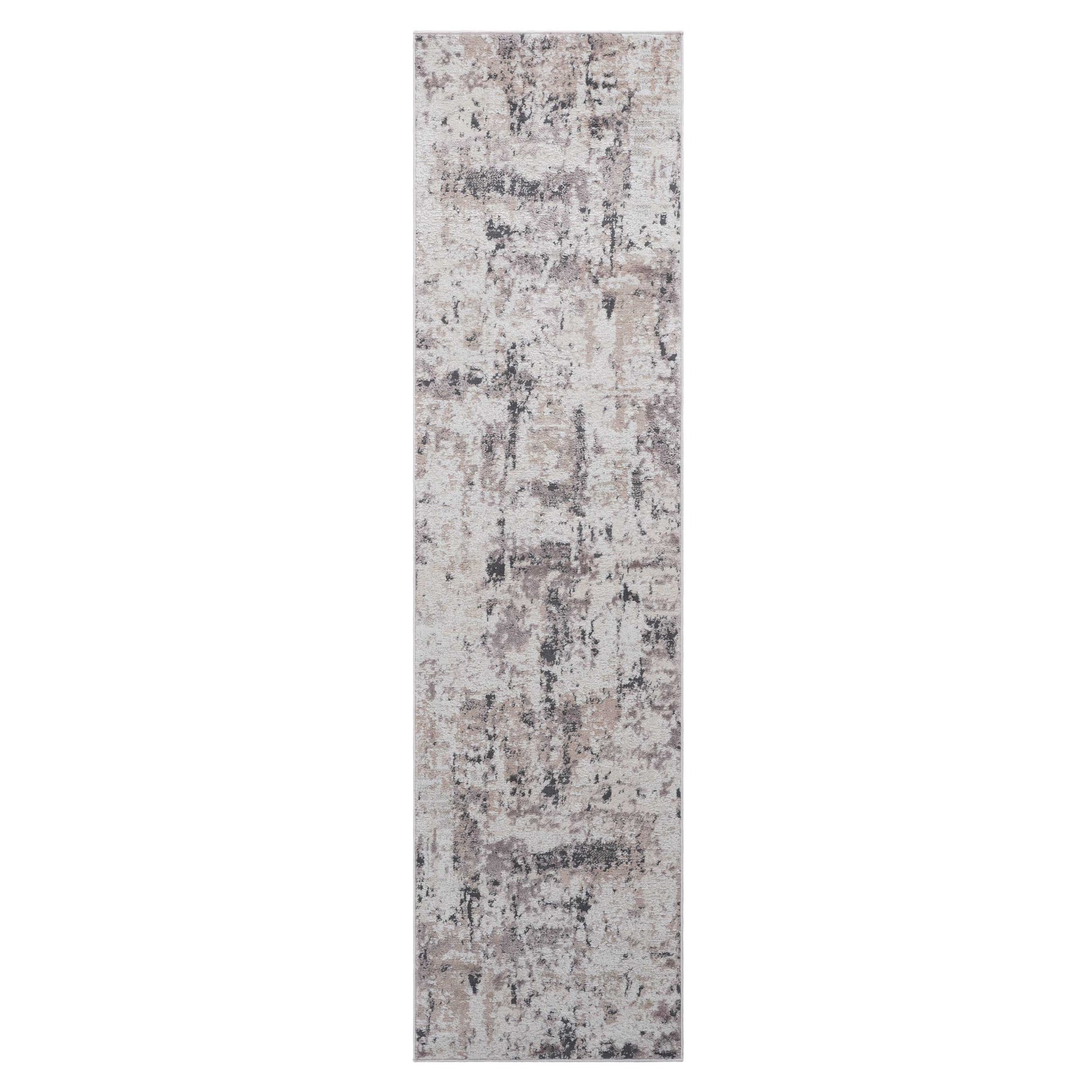 Distressed abstract pattern runner rug in beige gray and black adds modern style to hallways