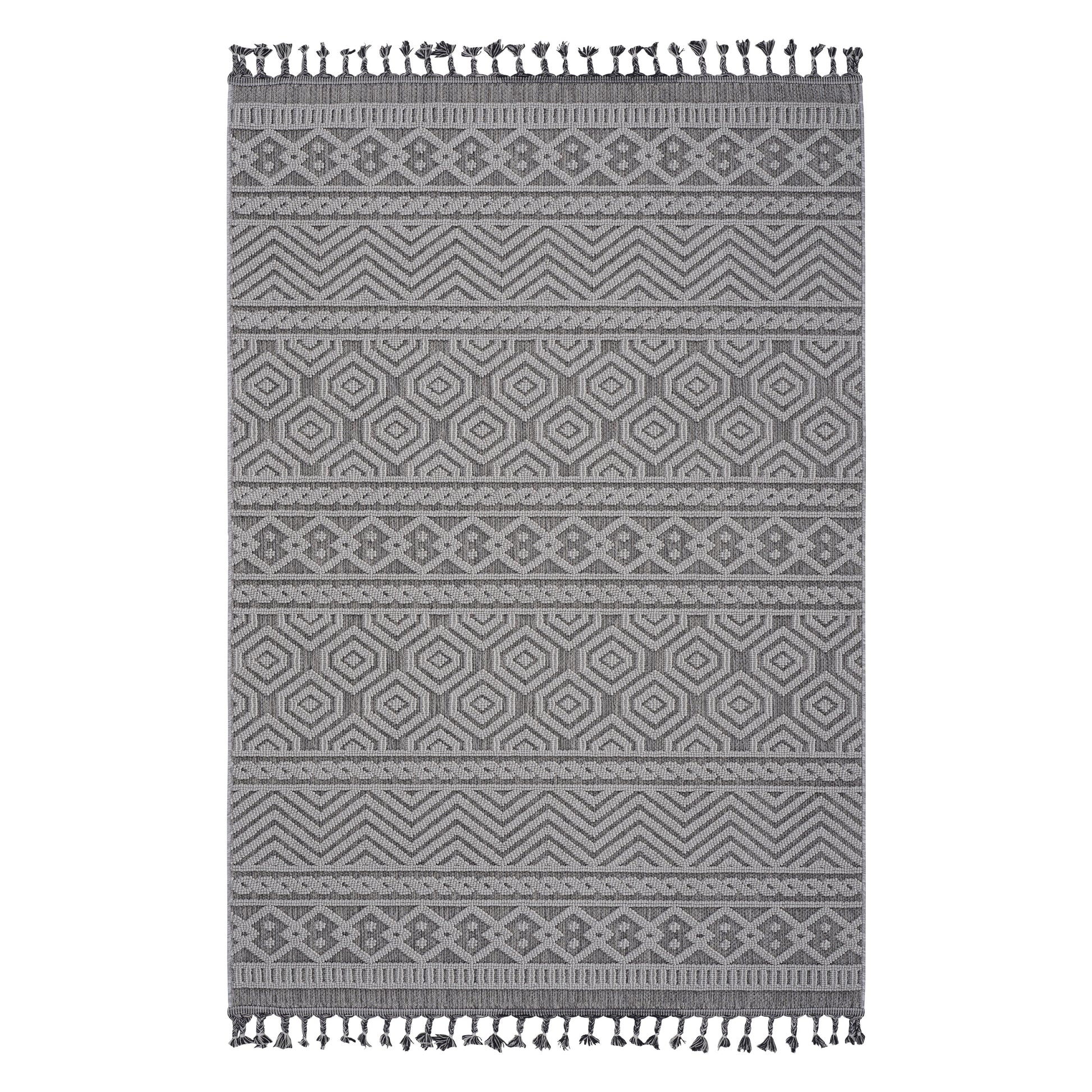 Gray tribal patterned rug with tassels x size for living room