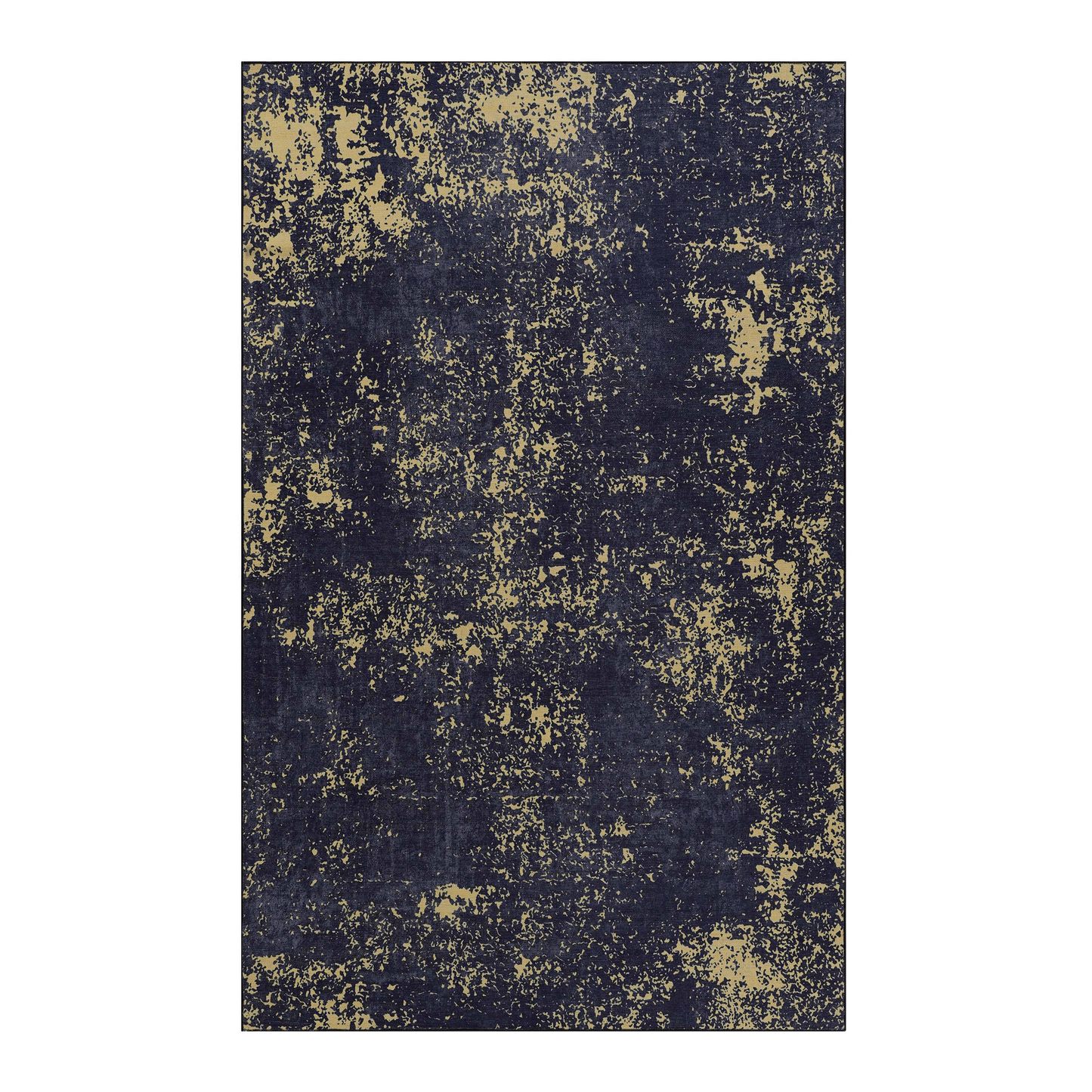 Distressed navy and gold abstract pattern rug perfect for modern living rooms