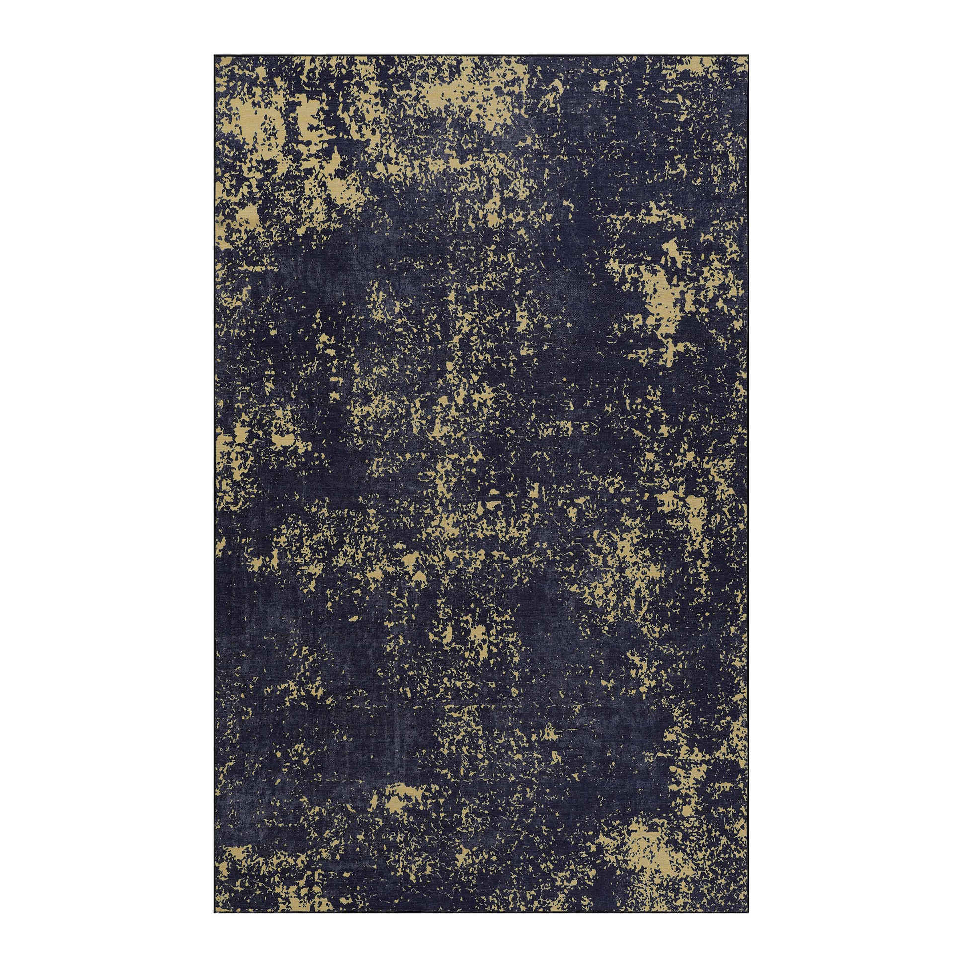 Distressed navy and gold abstract pattern rug perfect for modern living rooms