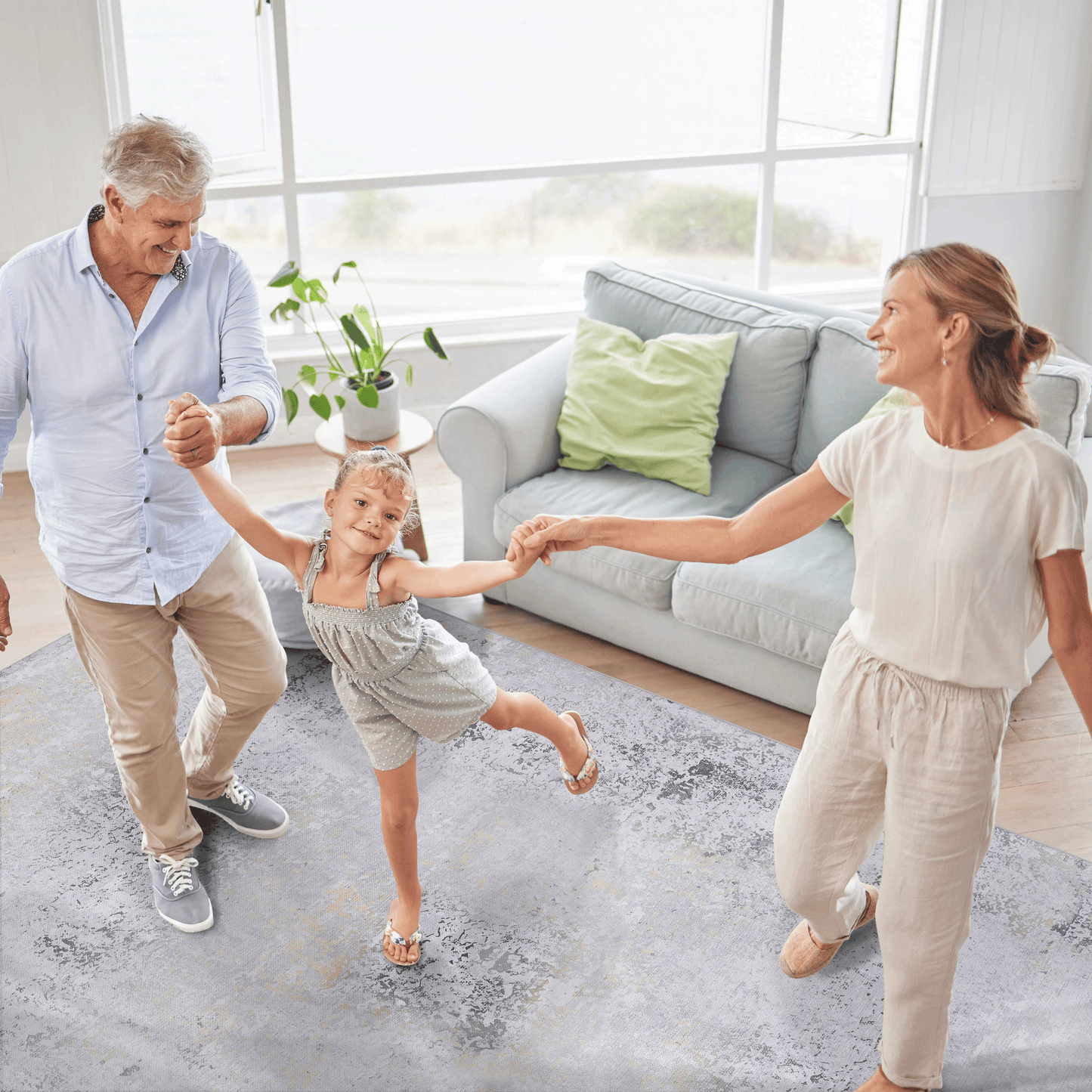 Abstract grey area rug with distressed texture perfect for living rooms