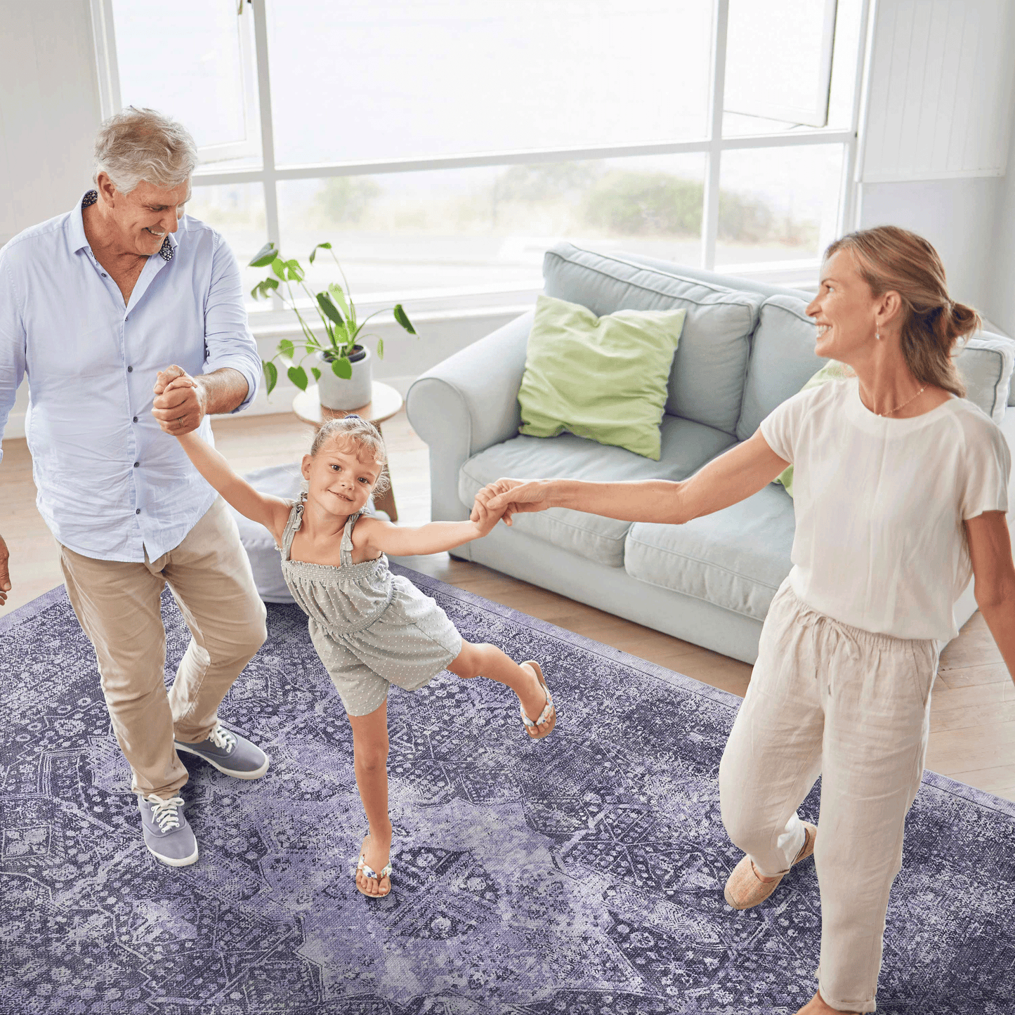 Traditional Persian rug in shades of purple and grey with intricate damask pattern  x  cm
