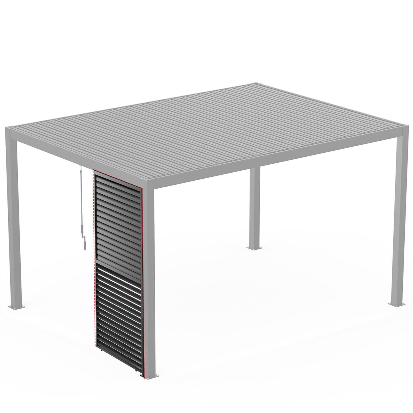 Modern grey aluminum pergola with adjustable louvred side panel for outdoor living