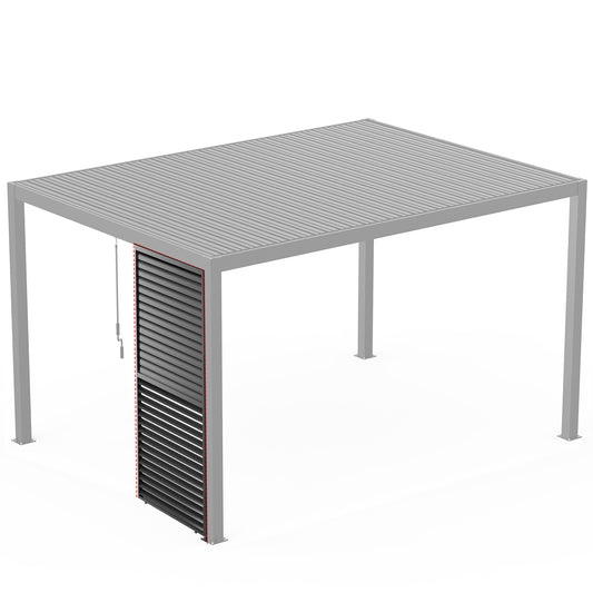 Modern grey aluminum pergola with adjustable louvred side panel for outdoor living
