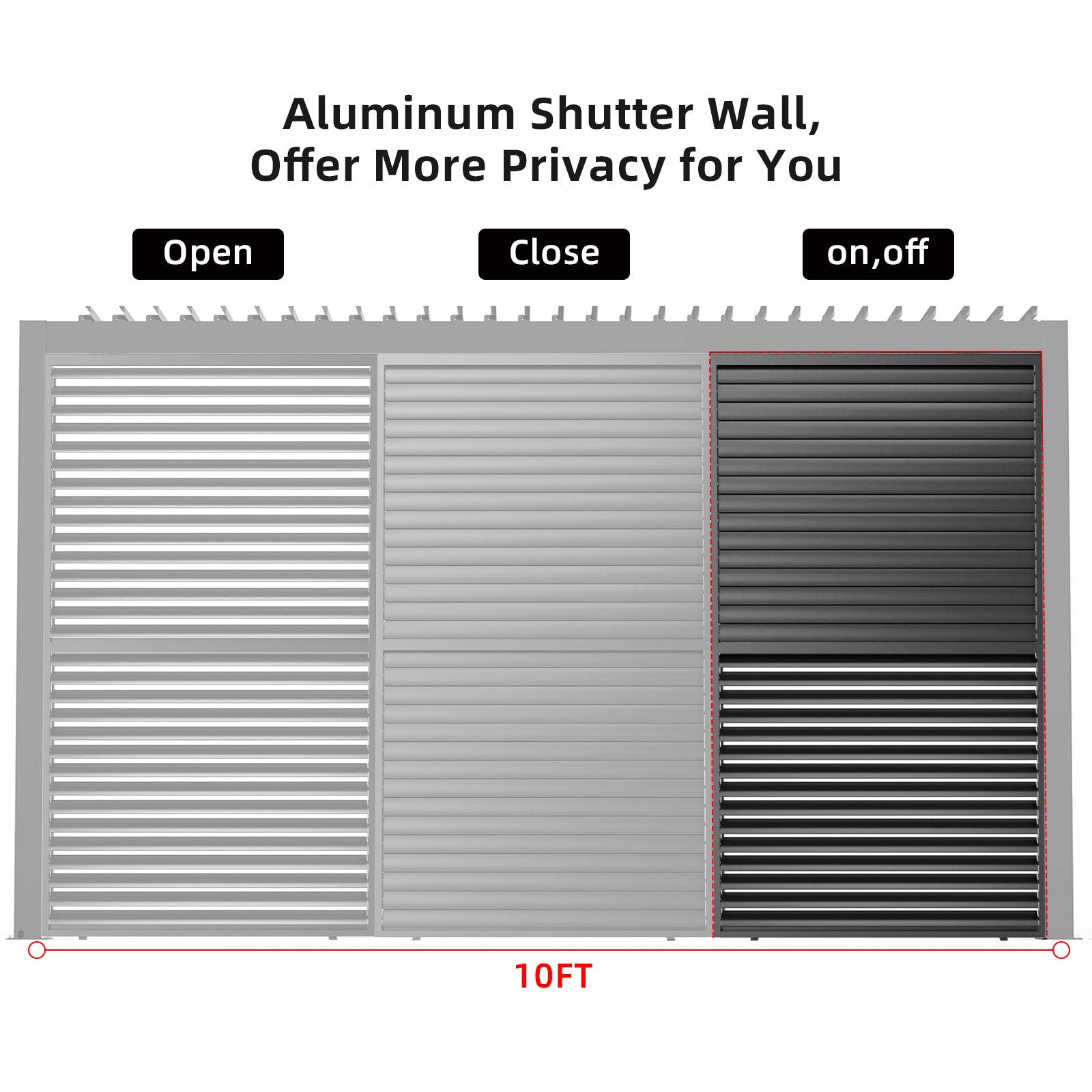 ft aluminum shutter wall with adjustable louvers for privacy