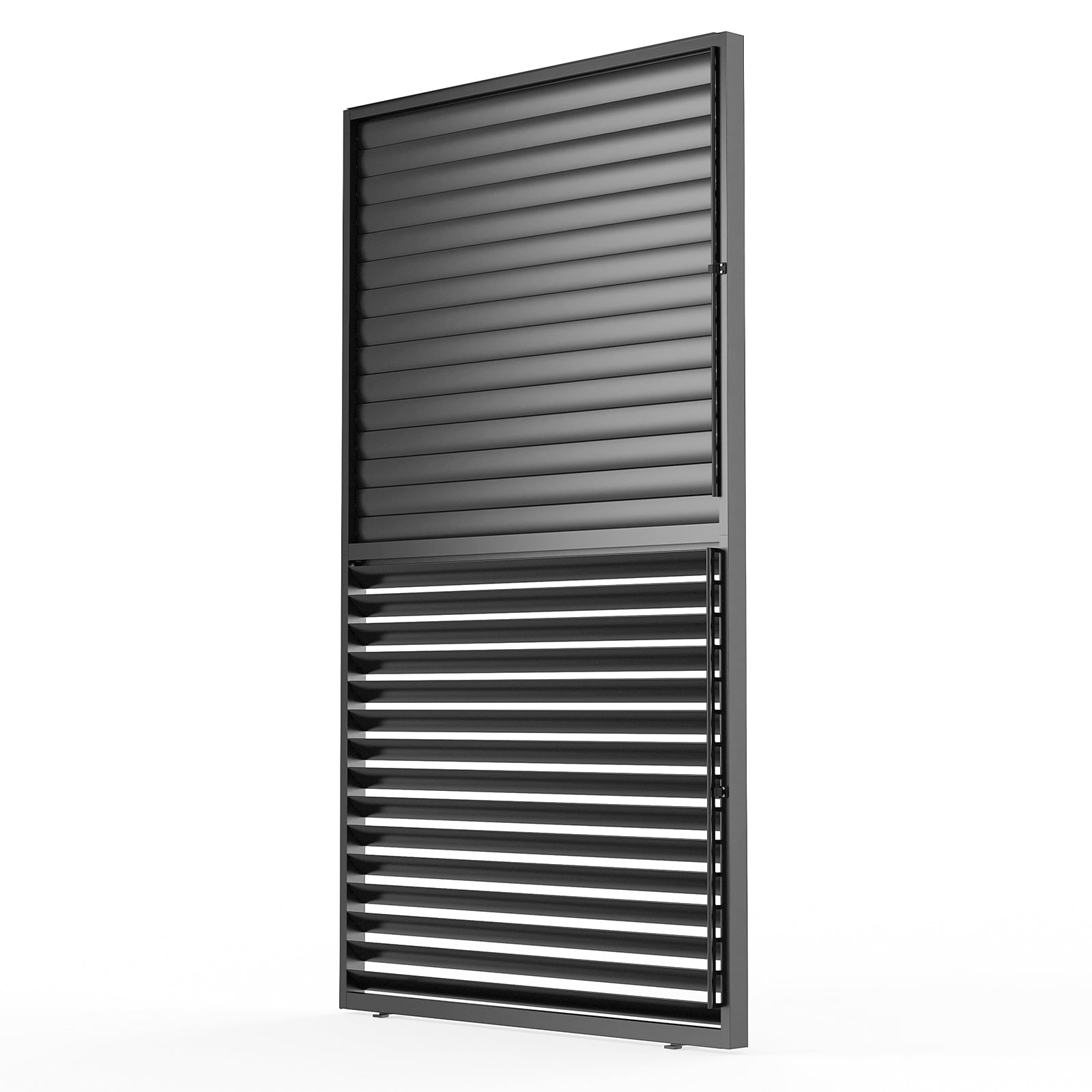 Modern charcoal gray metal louvered screen for outdoor privacy