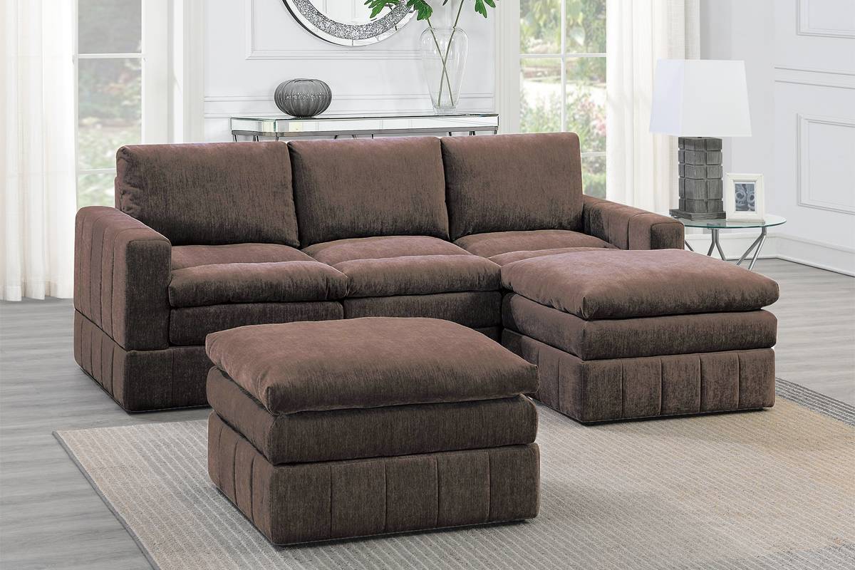 TREATLIFE HOME Contemporary 5-Piece Modular Corner Sectional Set with Plush Seating, Mink Suede Fabric