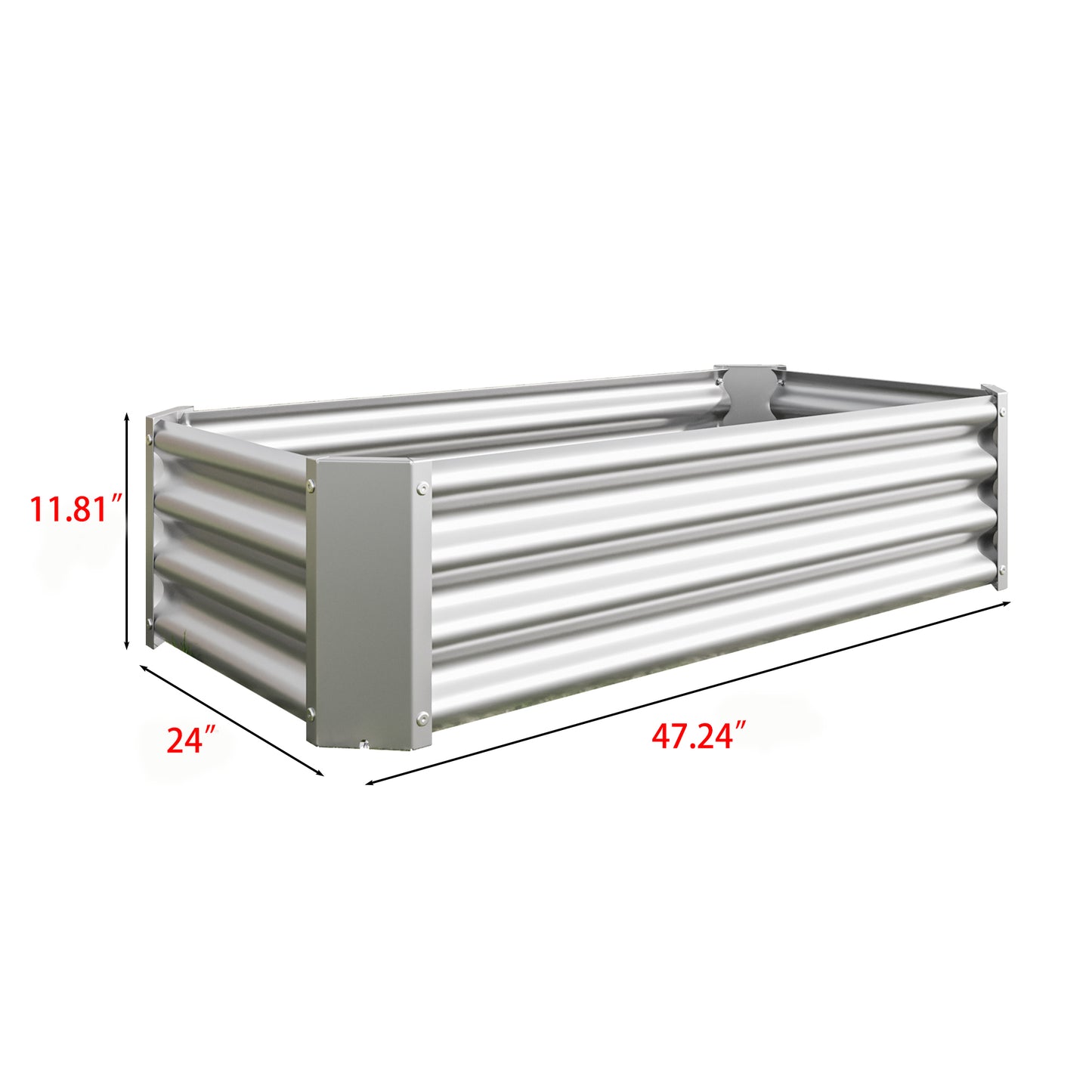 Galvanized steel raised garden bed  L x  W x  H with corrugated texture