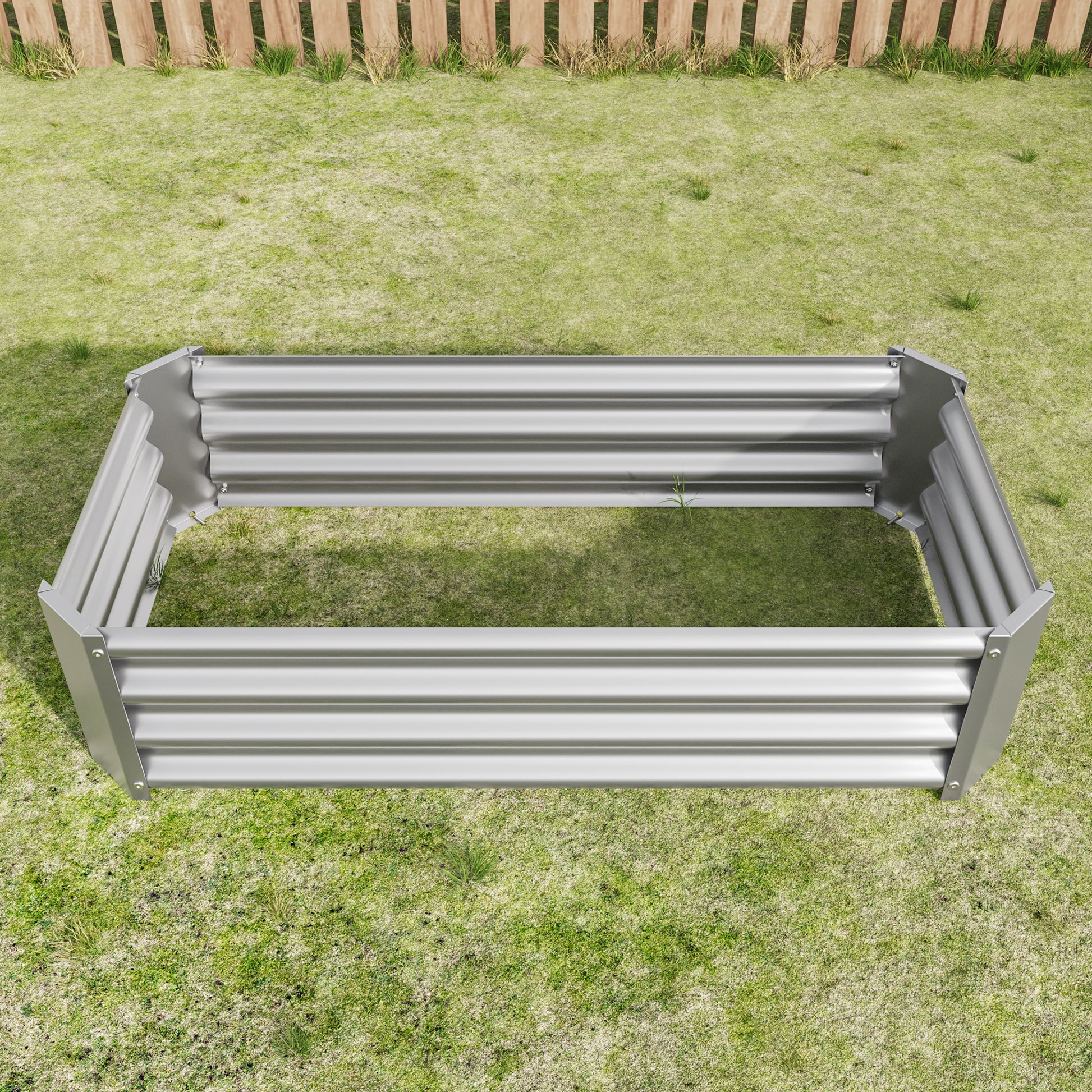 Galvanized steel raised garden bed with ribbed texture perfect for outdoor gardening