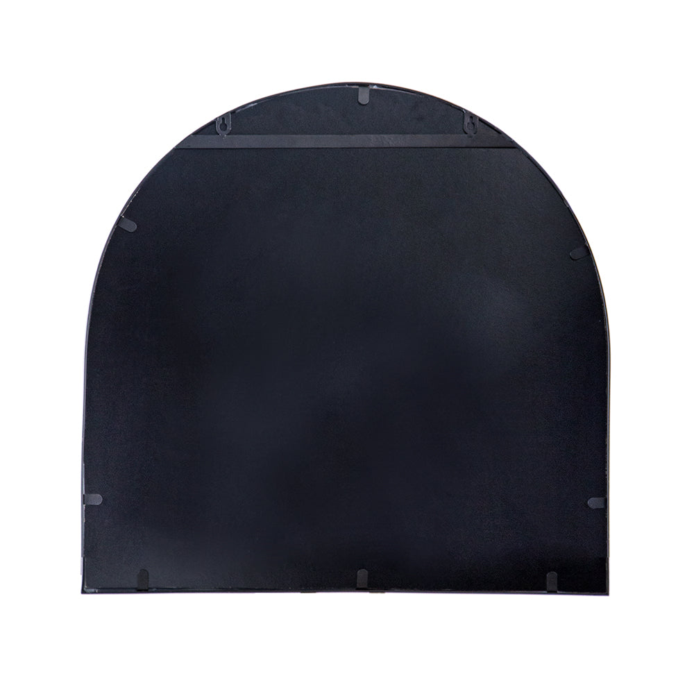 Arched mirror back with reinforced hanging clips for secure wall mounting