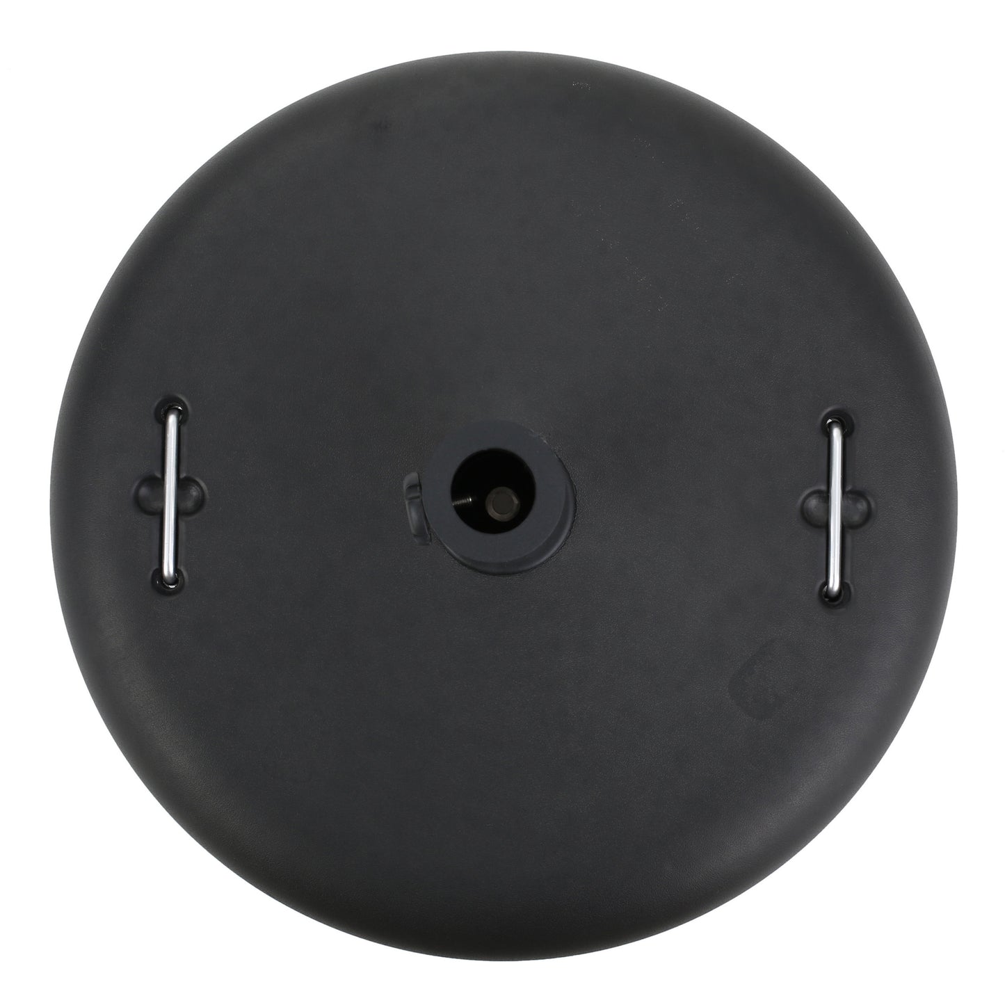 Black round base with silver anchor points for a stability ball