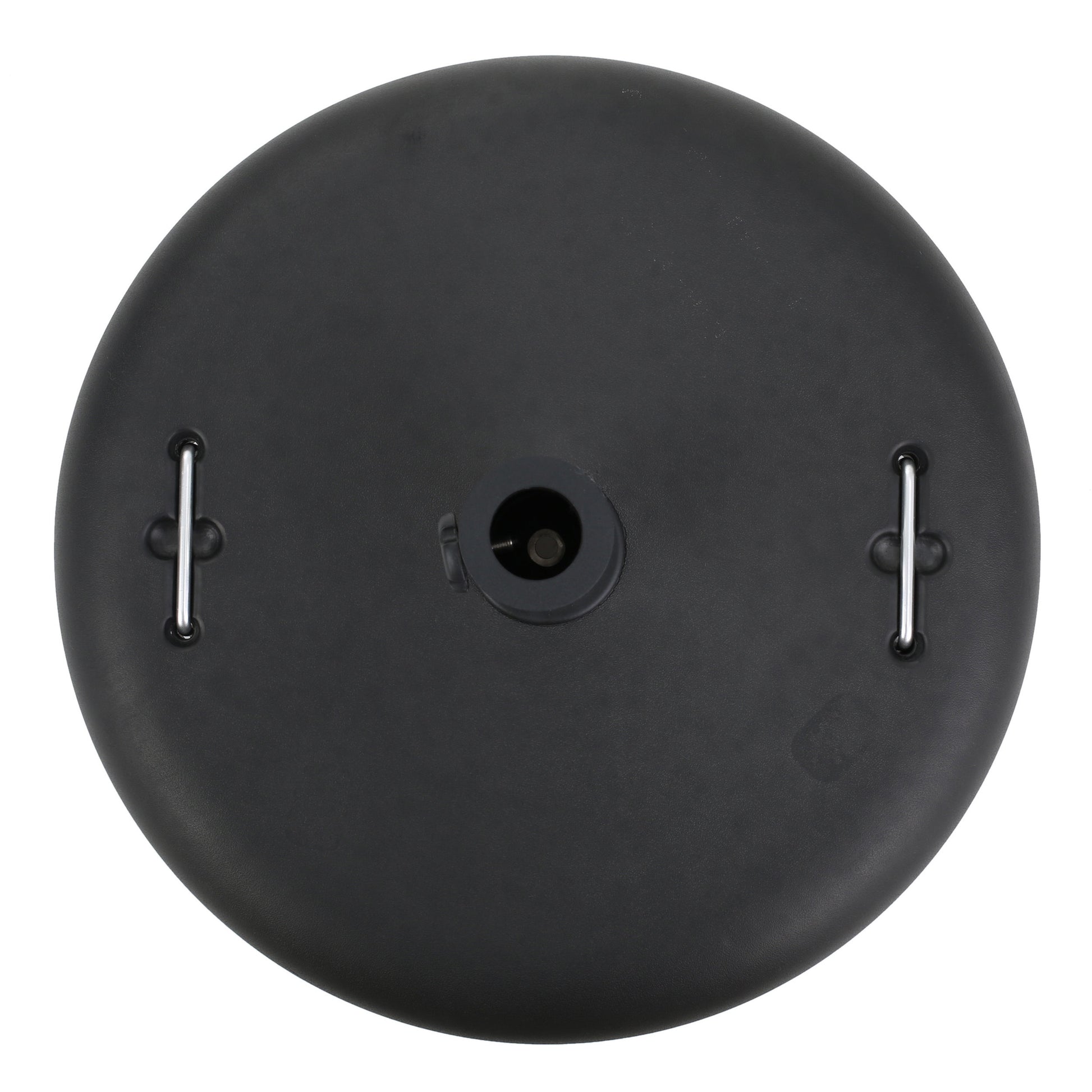 Black round base with silver anchor points for a stability ball