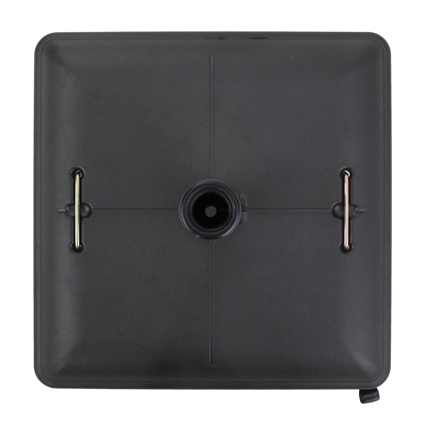 Black square patio umbrella base with metal inserts for stability