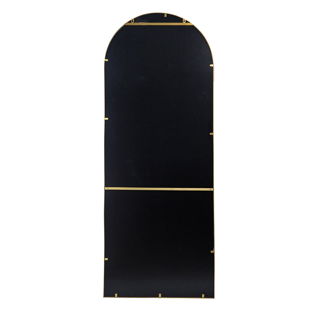 Tall archtop gold framed mirror with black backing perfect for entryway decor