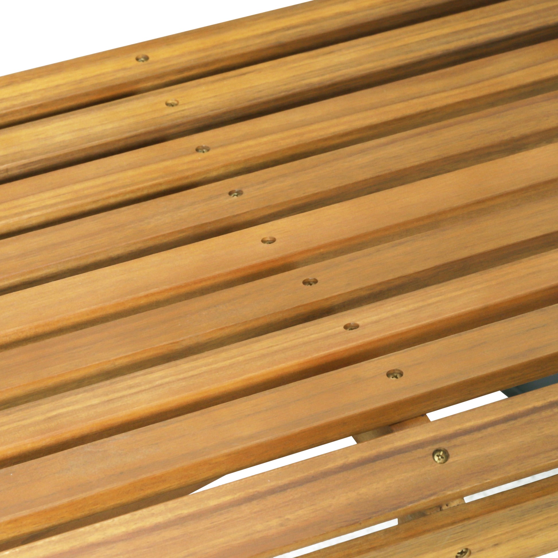 Natural wood park bench slats with visible screws