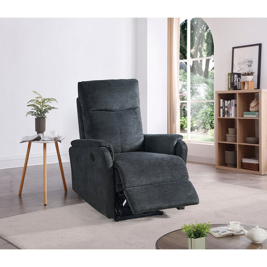 Dark grey fabric recliner chair with extended footrest comfortable living room furniture