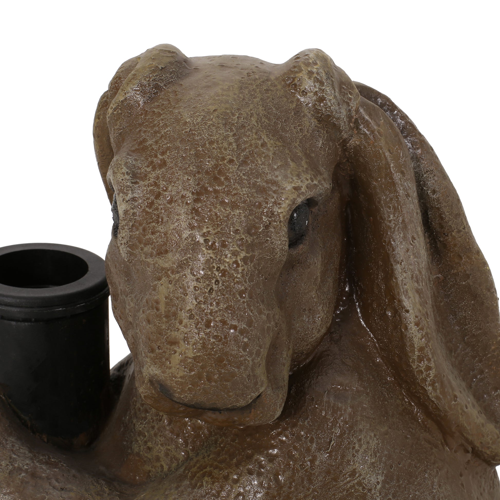 Brown textured bunny rabbit figurine candle holder with black insert