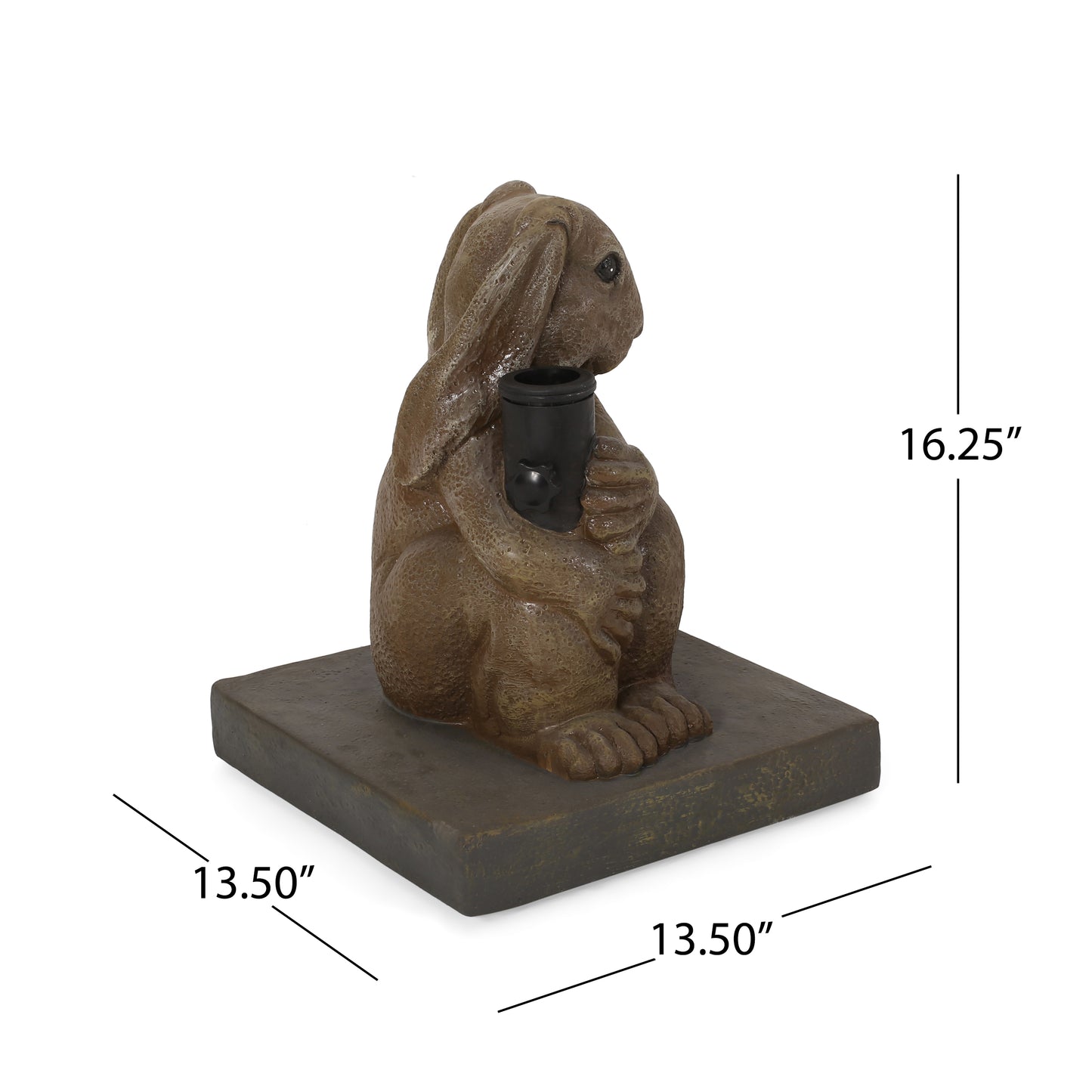 Brown resin garden statue of a rabbit holding a lantern  tall