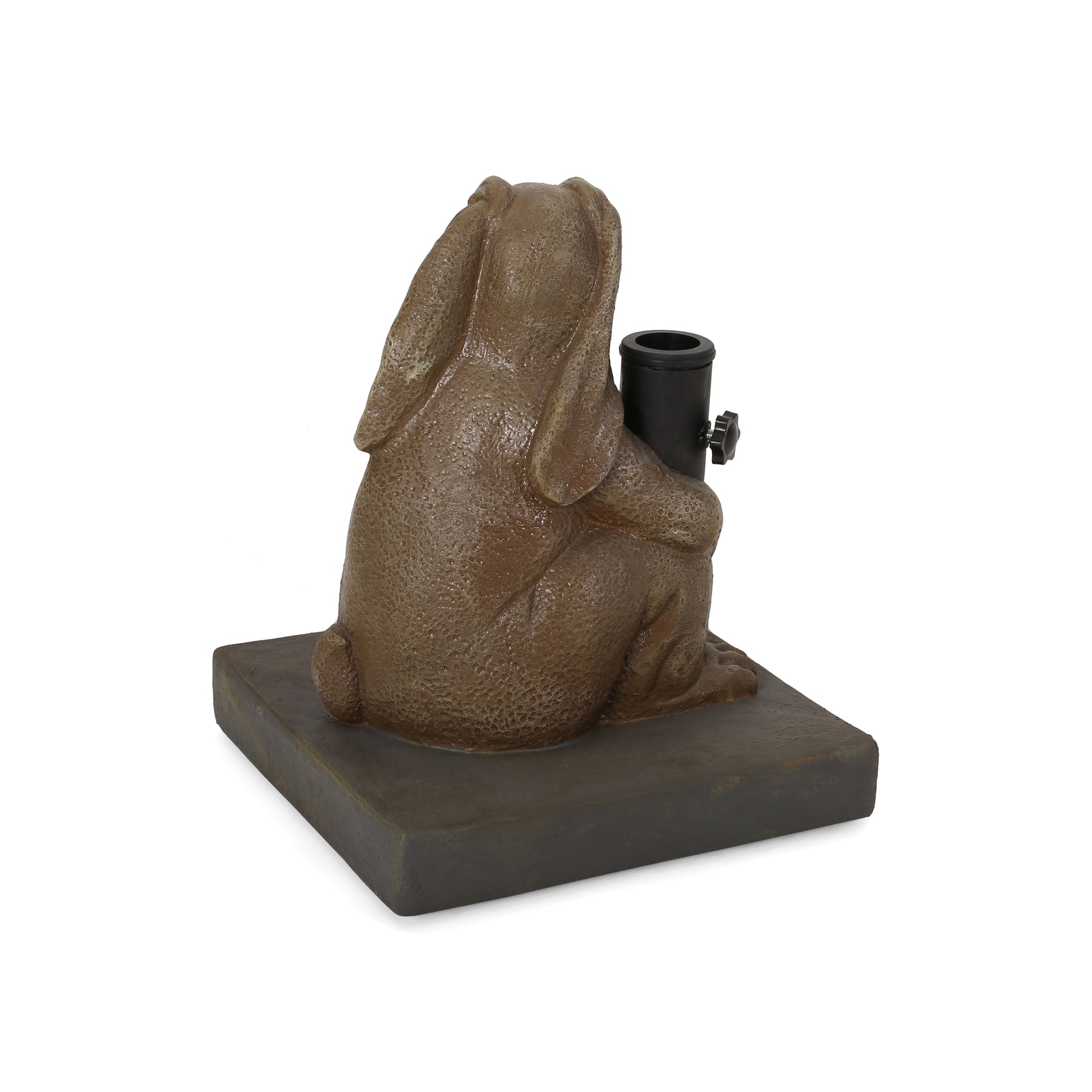 Brown resin bunny statue with umbrella holder base for garden decor