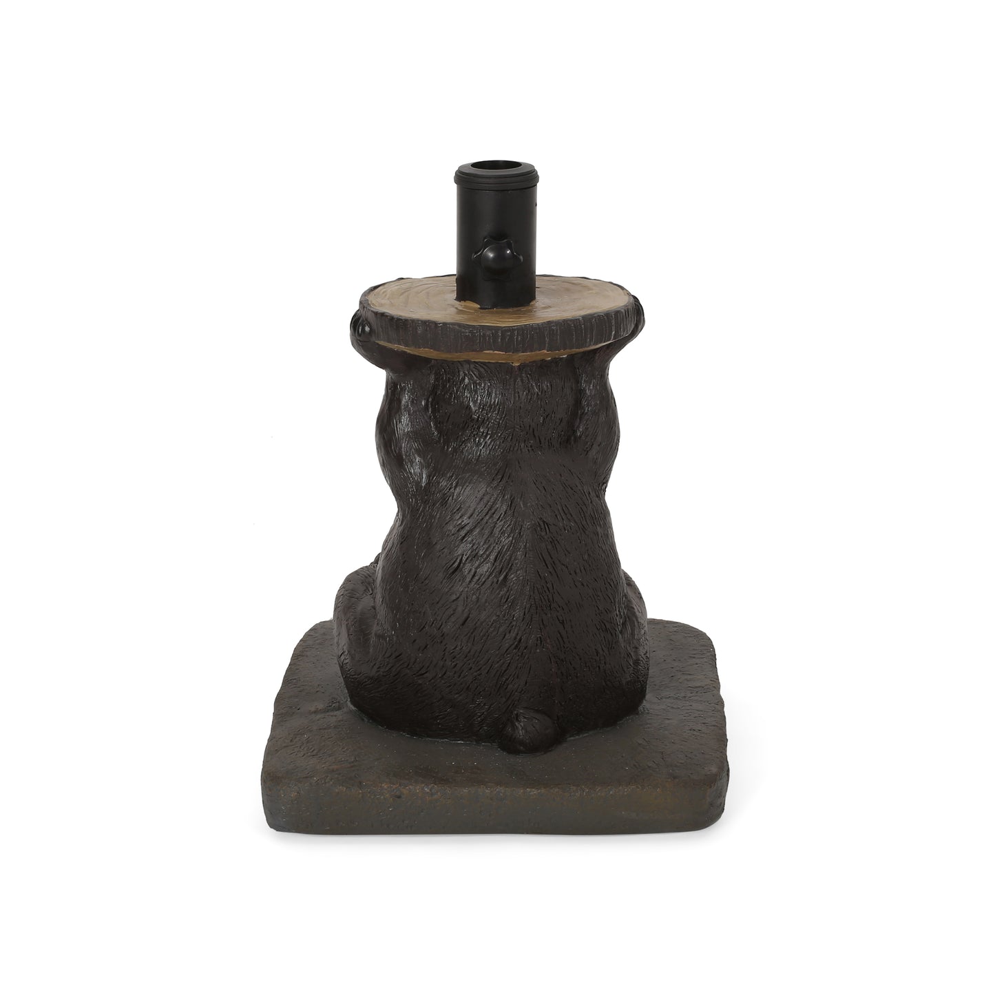 Black bear shaped candle holder with wood log top and dark base