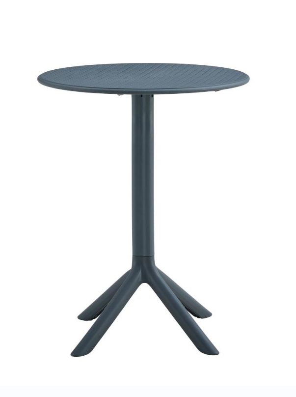 Gray modern bistro table with textured round top and threeleg base