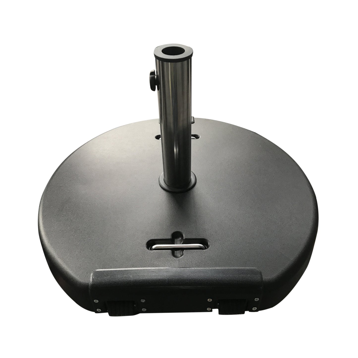 Heavyduty black patio umbrella base with wheels for stable outdoor use