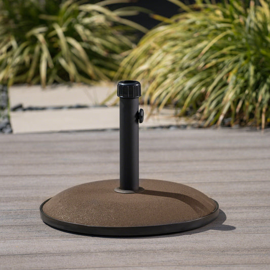 Heavyduty bronze patio umbrella stand with black powdercoated pole for outdoor stability