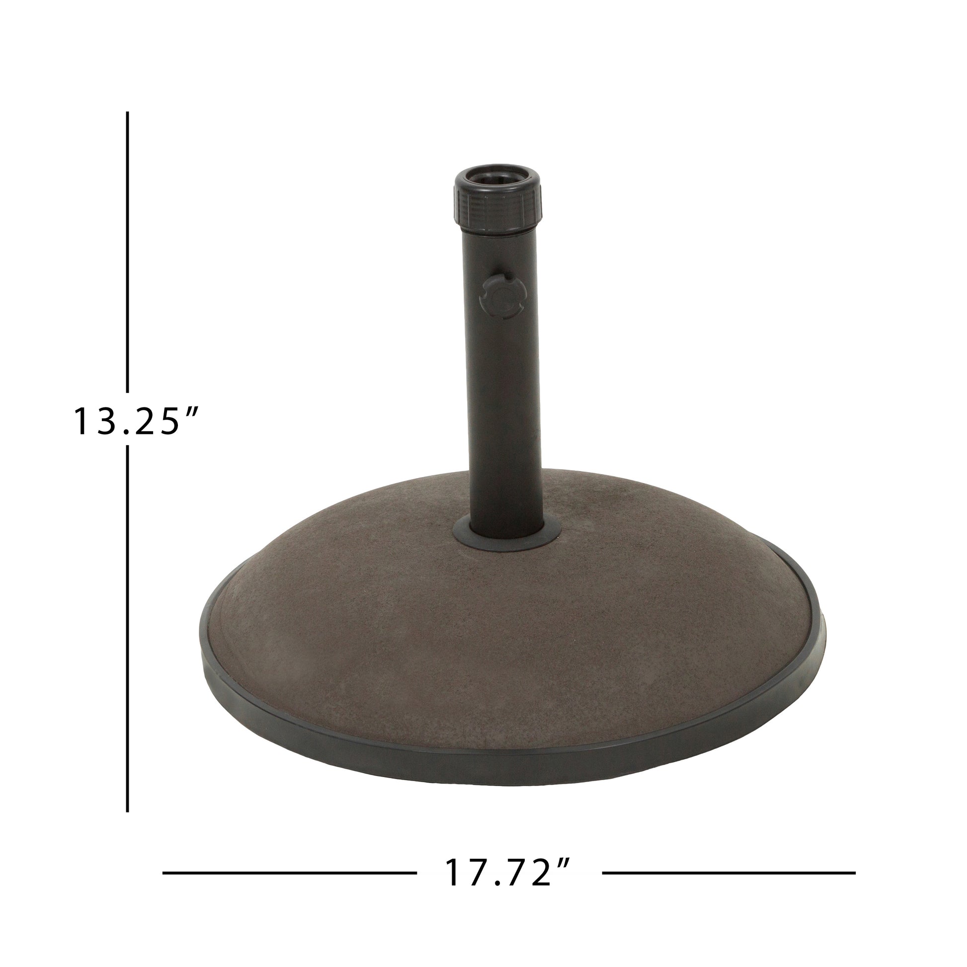Round concrete patio umbrella base with black pole and adjustable knob  diameter