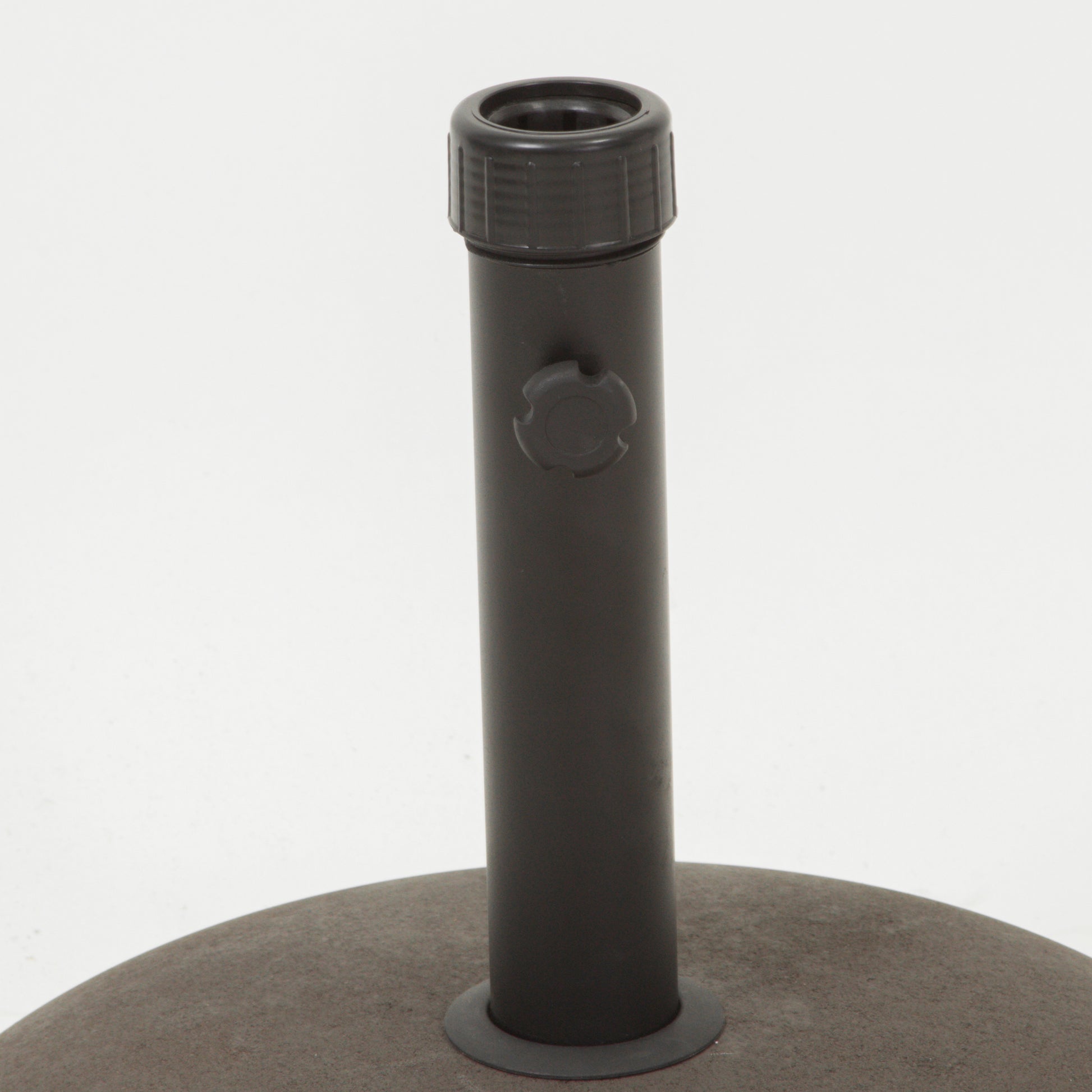 Dark gray umbrella base with black adjustable pole and secure knob