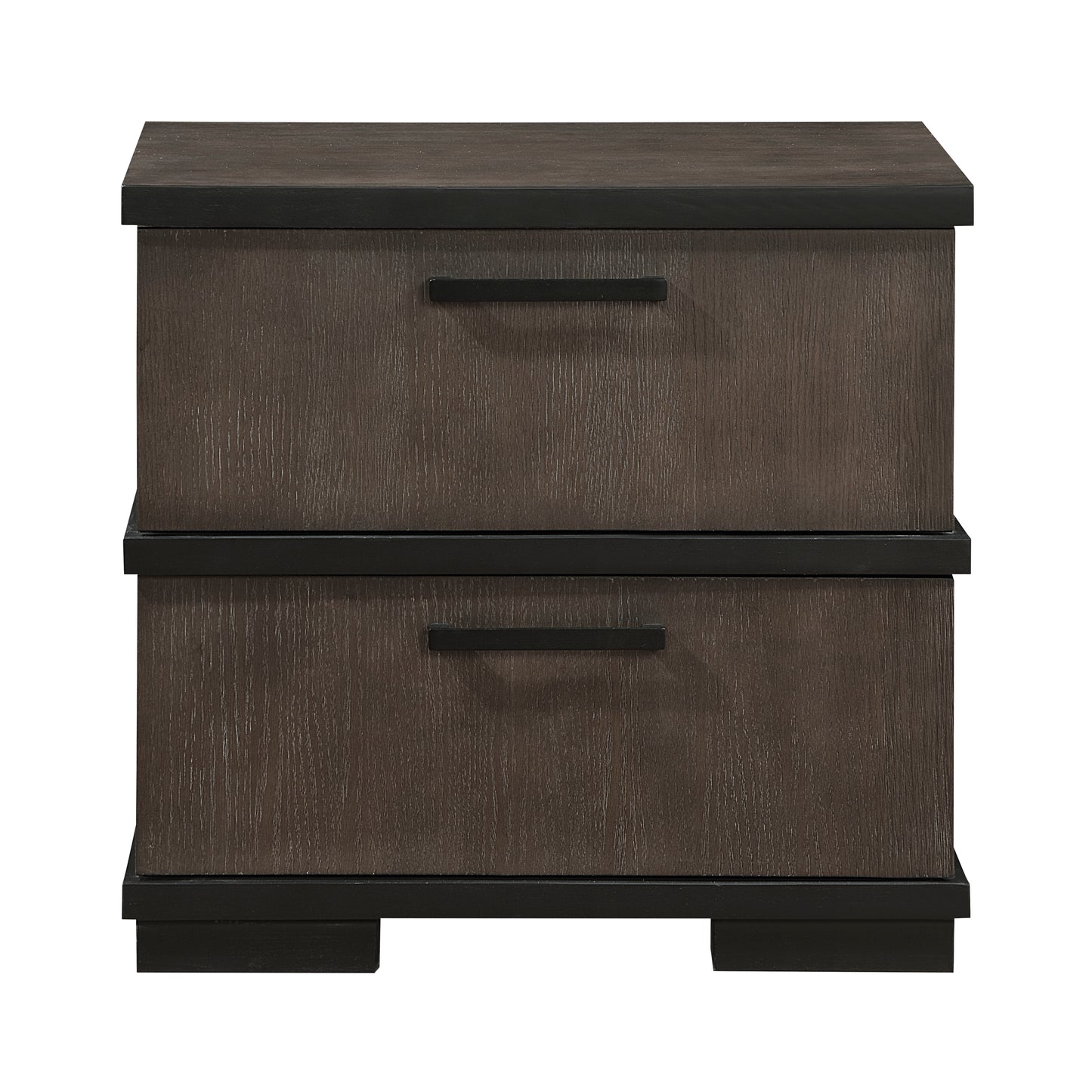 Dark wood modern twodrawer nightstand with black trim and handles