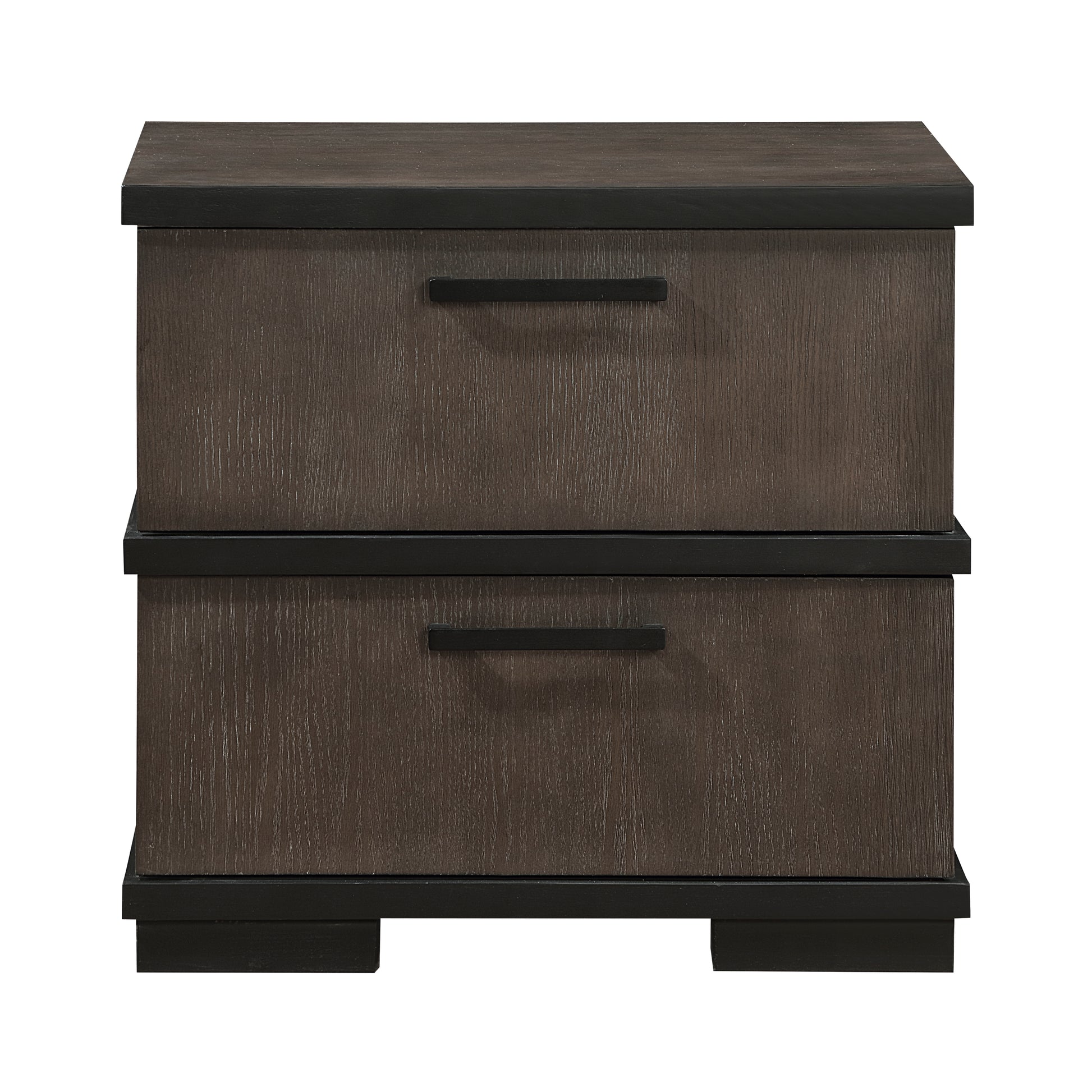 Dark wood modern twodrawer nightstand with black trim and handles